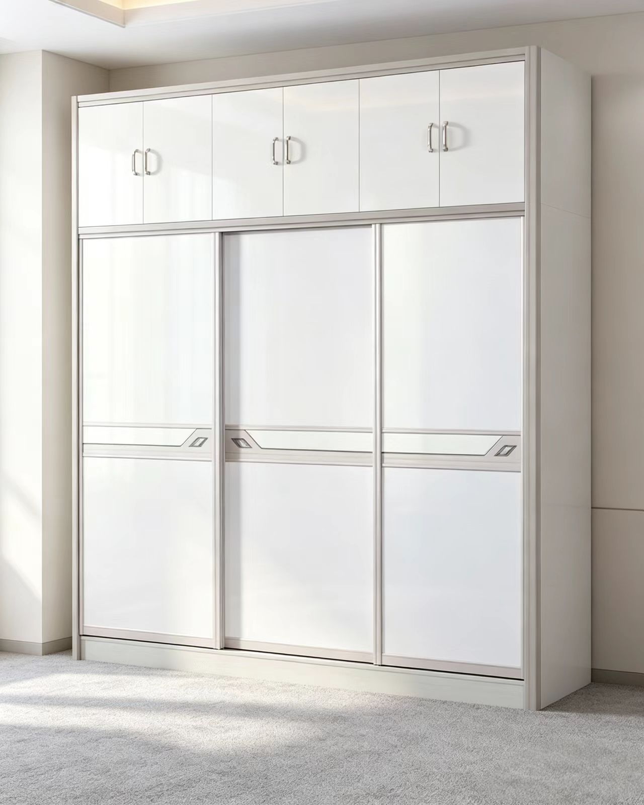 8924 High-Gloss Sliding-Door Wardrobe | 240 cm Large Bedroom Storage Wardrobe,MY SHOP,8924 High-Gloss Sliding-Door Wardrobe | 240 cm Large Bedroom Storage Wardrobe