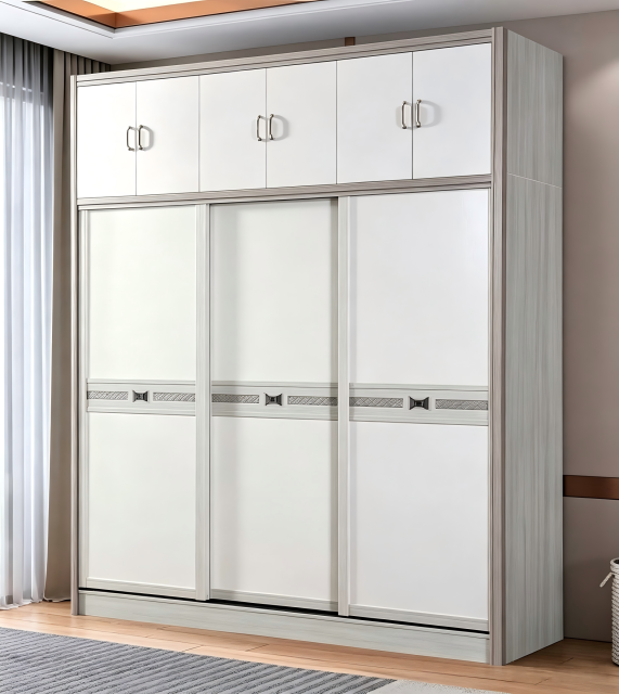 8924 High-Gloss Sliding-Door Wardrobe | 240 cm Large Bedroom Storage Wardrobe,MY SHOP,8924 High-Gloss Sliding-Door Wardrobe | 240 cm Large Bedroom Storage Wardrobe