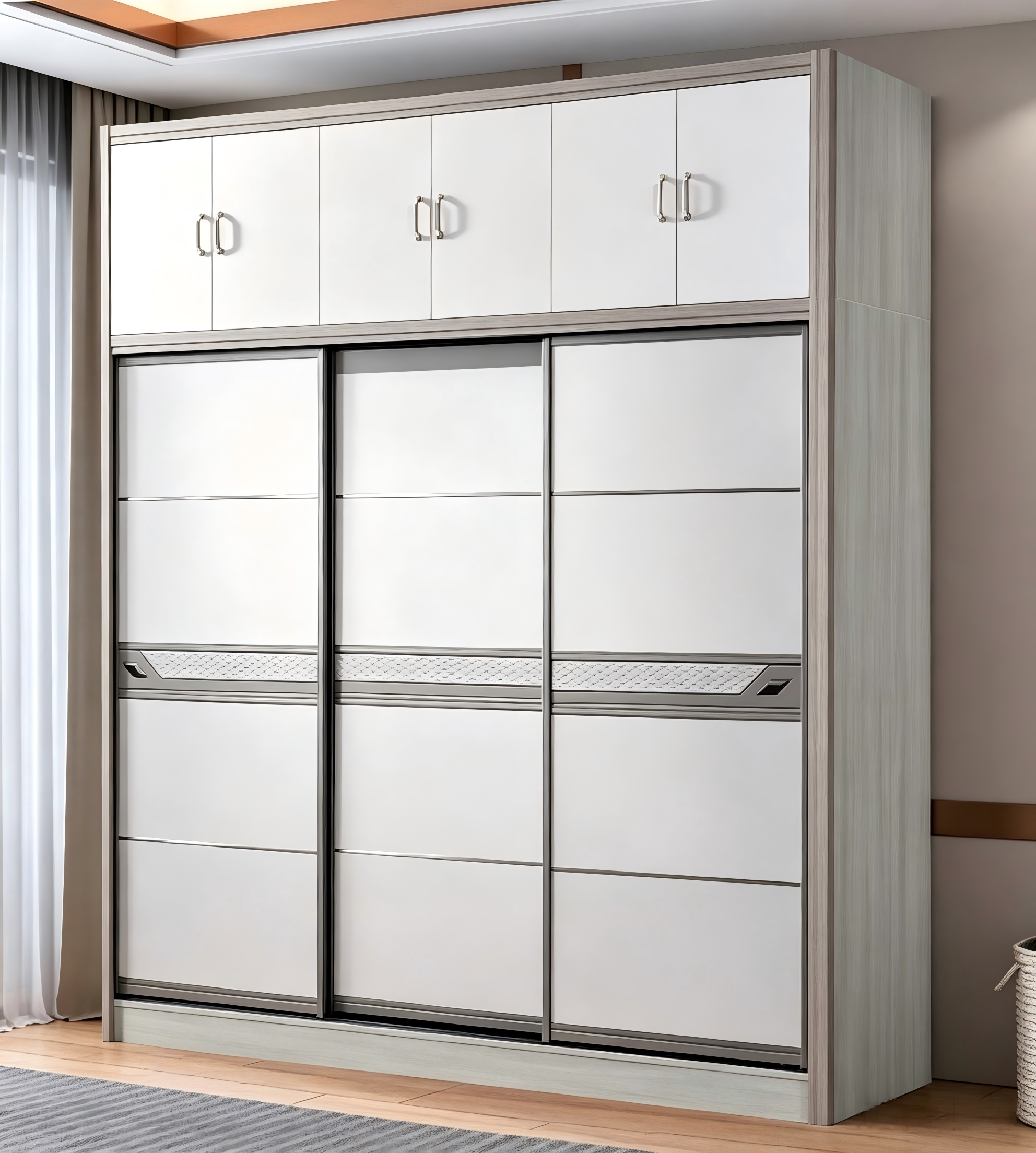 8924 High-Gloss Sliding-Door Wardrobe | 240 cm Large Bedroom Storage Wardrobe,MY SHOP,8924 High-Gloss Sliding-Door Wardrobe | 240 cm Large Bedroom Storage Wardrobe