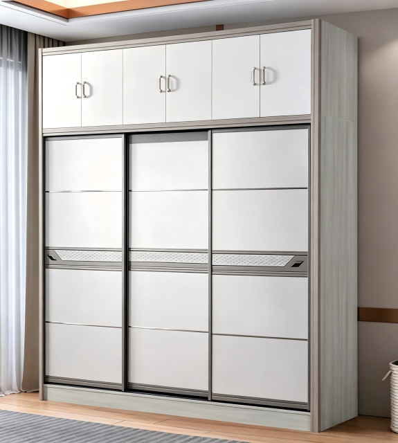 8924 High-Gloss Sliding-Door Wardrobe | 240 cm Large Bedroom Storage Wardrobe,MY SHOP,8924 High-Gloss Sliding-Door Wardrobe | 240 cm Large Bedroom Storage Wardrobe