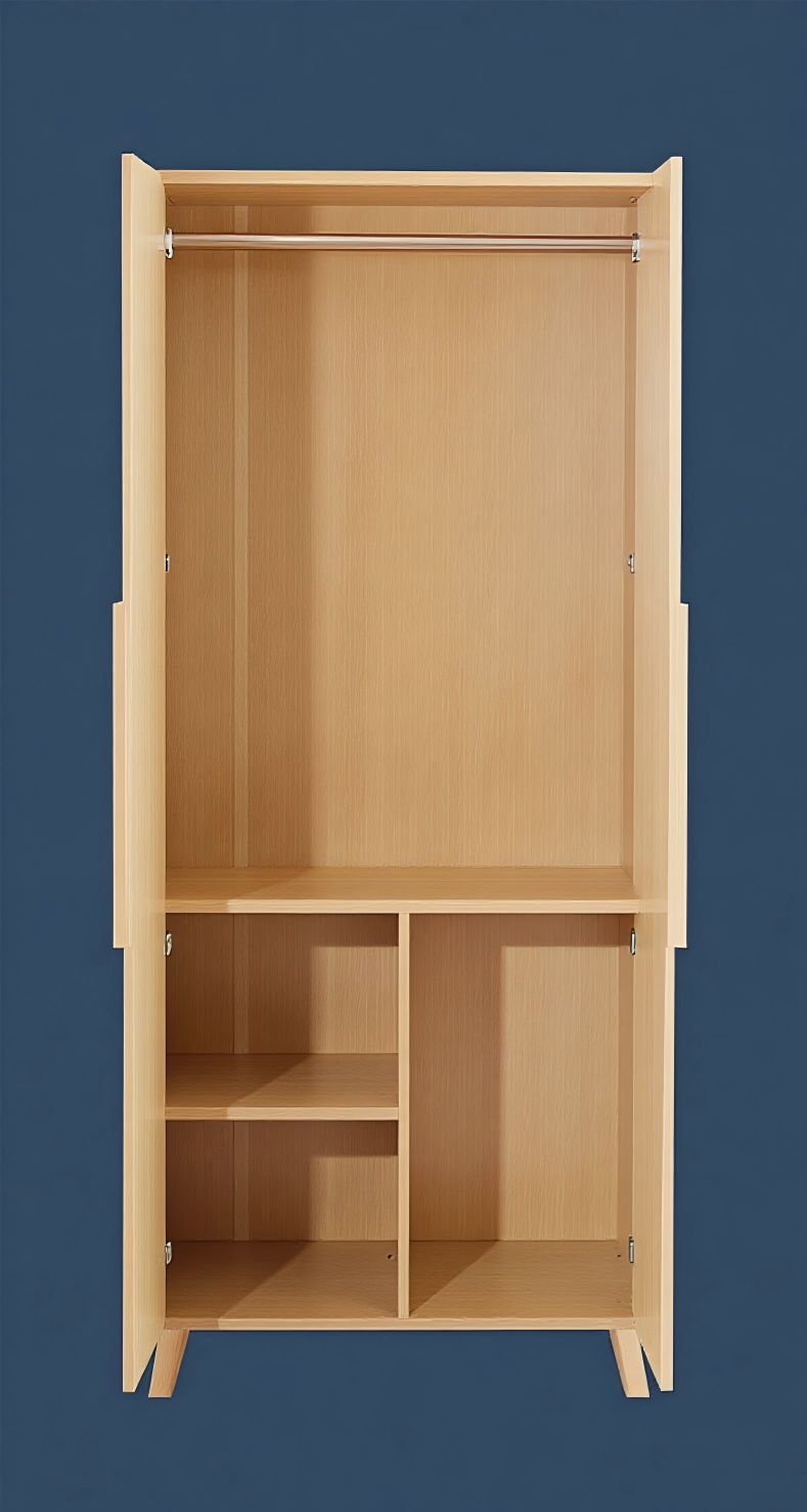 A08 Scandinavian-Style Two-Door Wardrobe with Top Shelf | White Melamine-Coated Beech Wood | Space-Saving Storage Cabinet for Small Bedrooms in Rental Units,MY SHOP,A08 Scandinavian-Style Two-Door Wardrobe with Top Shelf | White Melamine-Coated Beech Wood | Space-Saving Storage Cabinet for Small Bedrooms in Rental Units