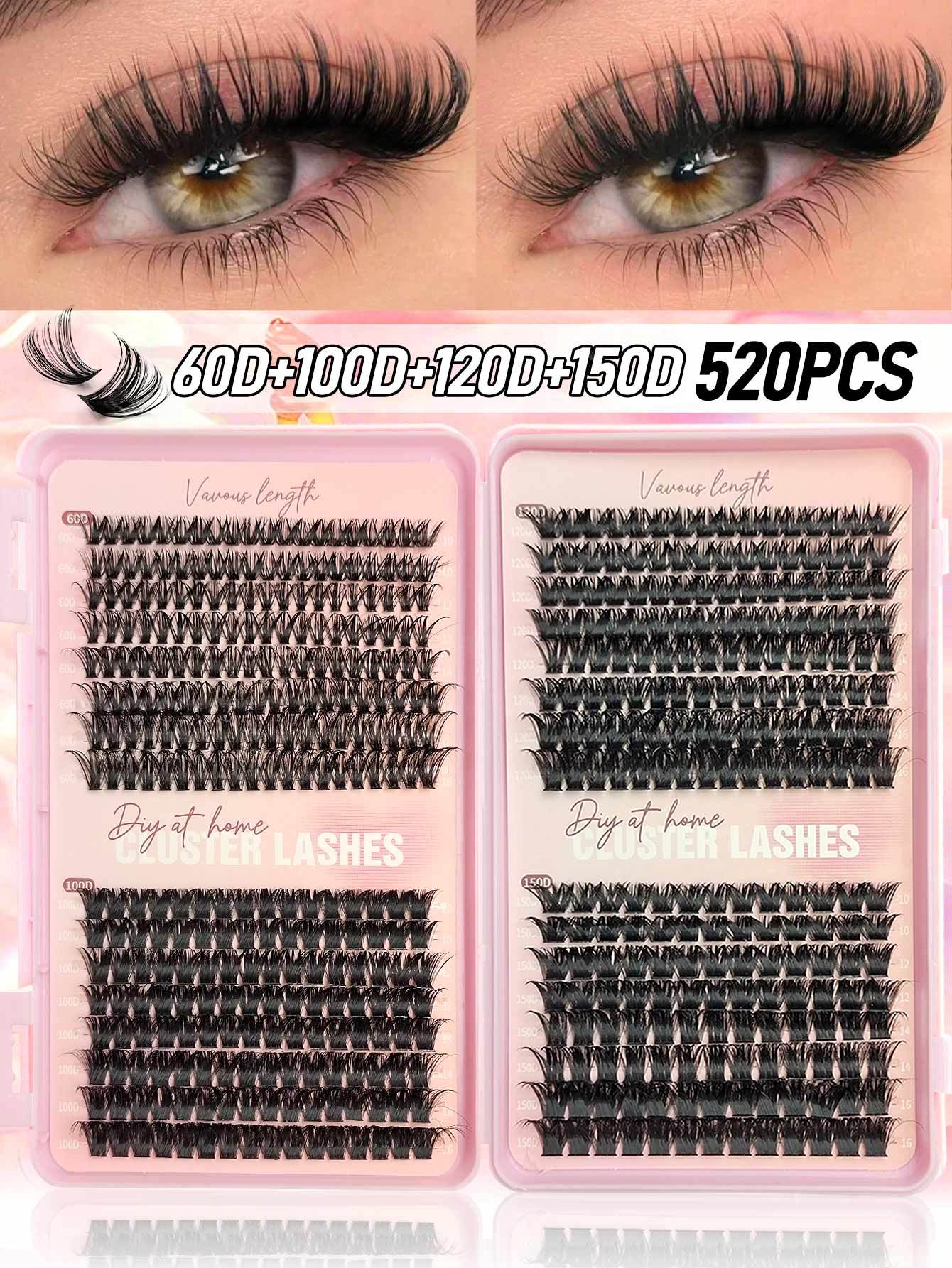 Sibeuna 520 Clusters Lashes Book Reusable Individual Eyelashes Natural Look, Eyelash Clusters DIY Eyelash Extensions ，Soft & Comfortable, Easy Wearing，Beginner-friendly