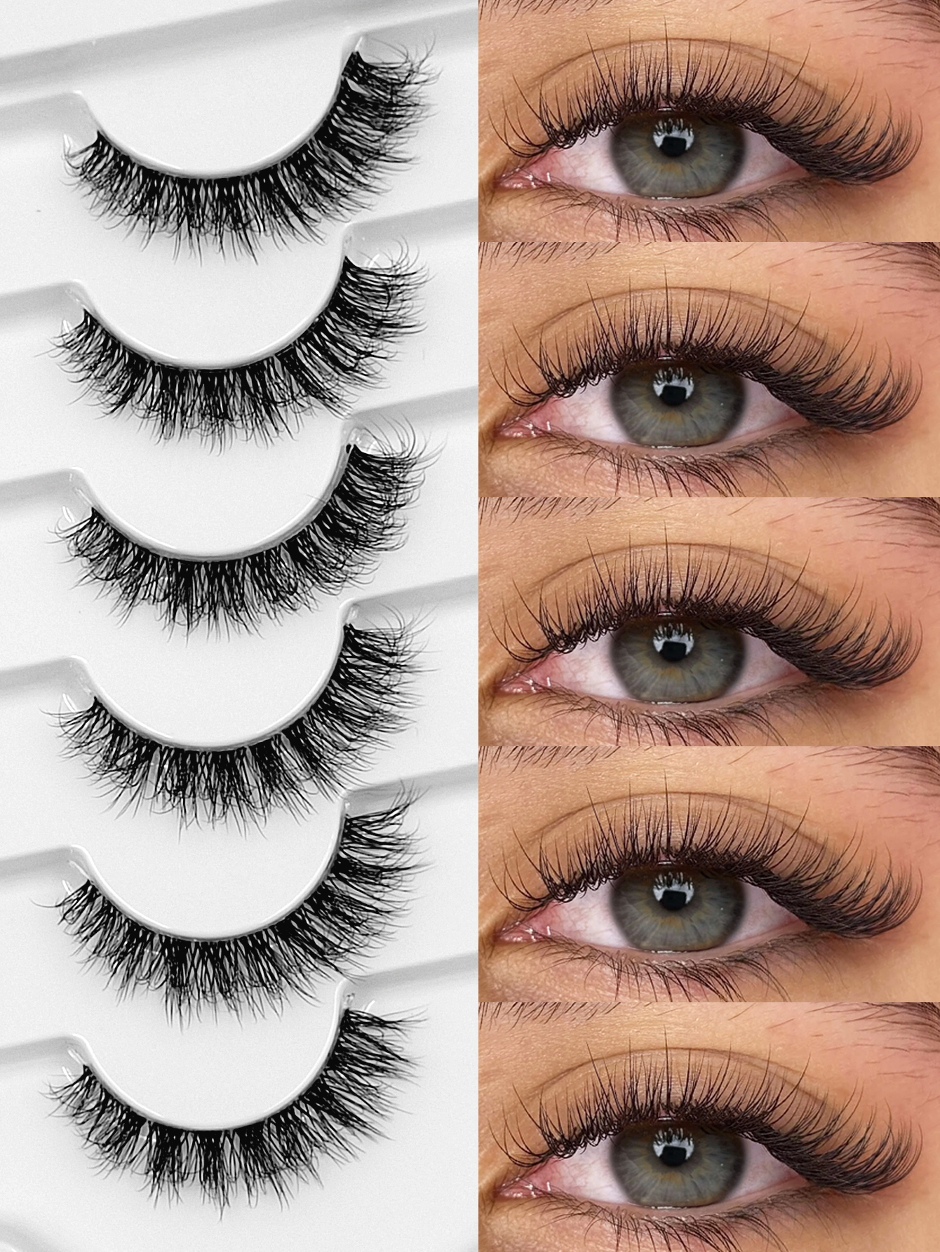 Sibeuna 6 Pairs Fluffy Natural Lashes Cat Eye Lashes Clear Band Faux Mink Lashes,Reusable,For Daily Style Eye Makeup,Beginner-Friendly,Full Strip Lashes