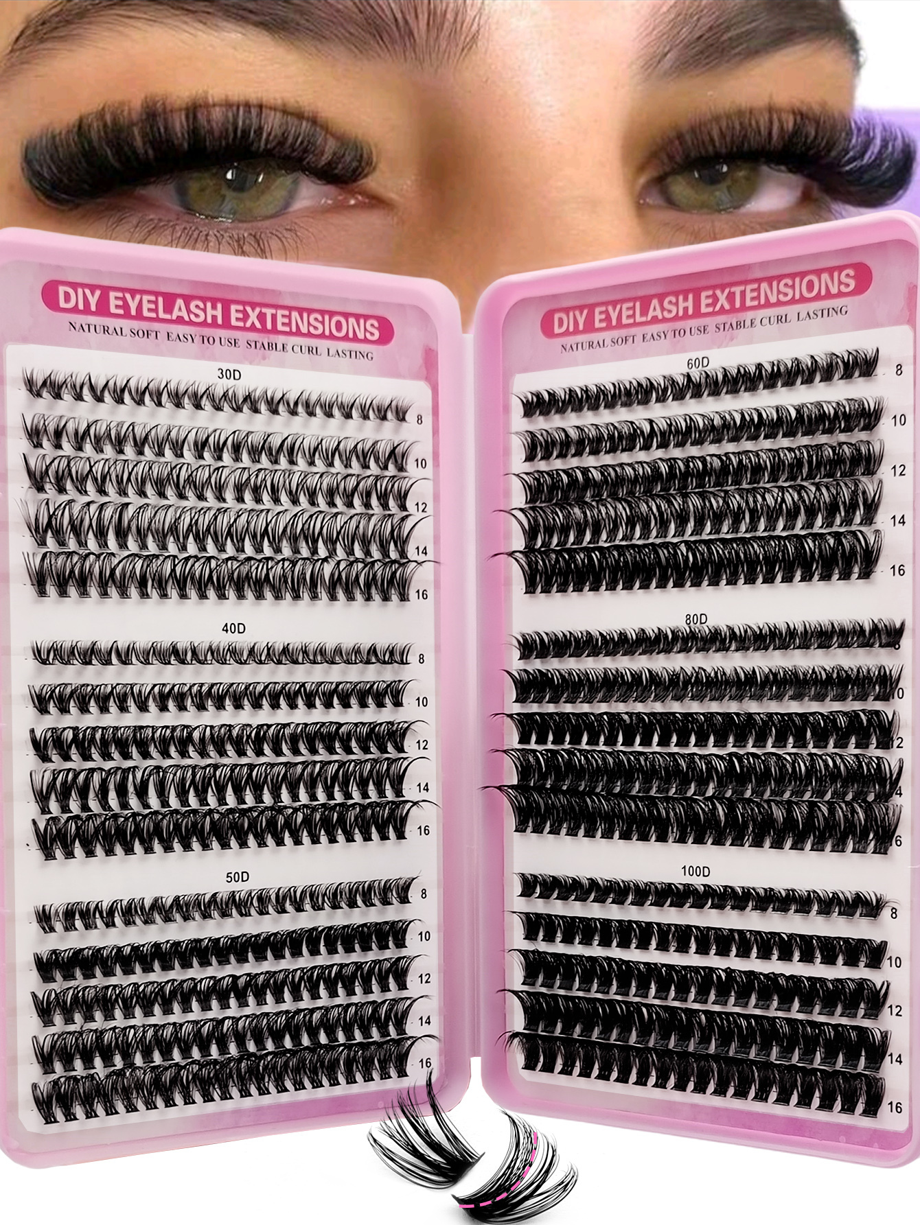 Sibeuna 590PCS Eyelashes Book D Curl Natural&Thick & Fluffy Extension Soft Lashes  8mm-16mm Mix Length DIY Cluster Eyelashes