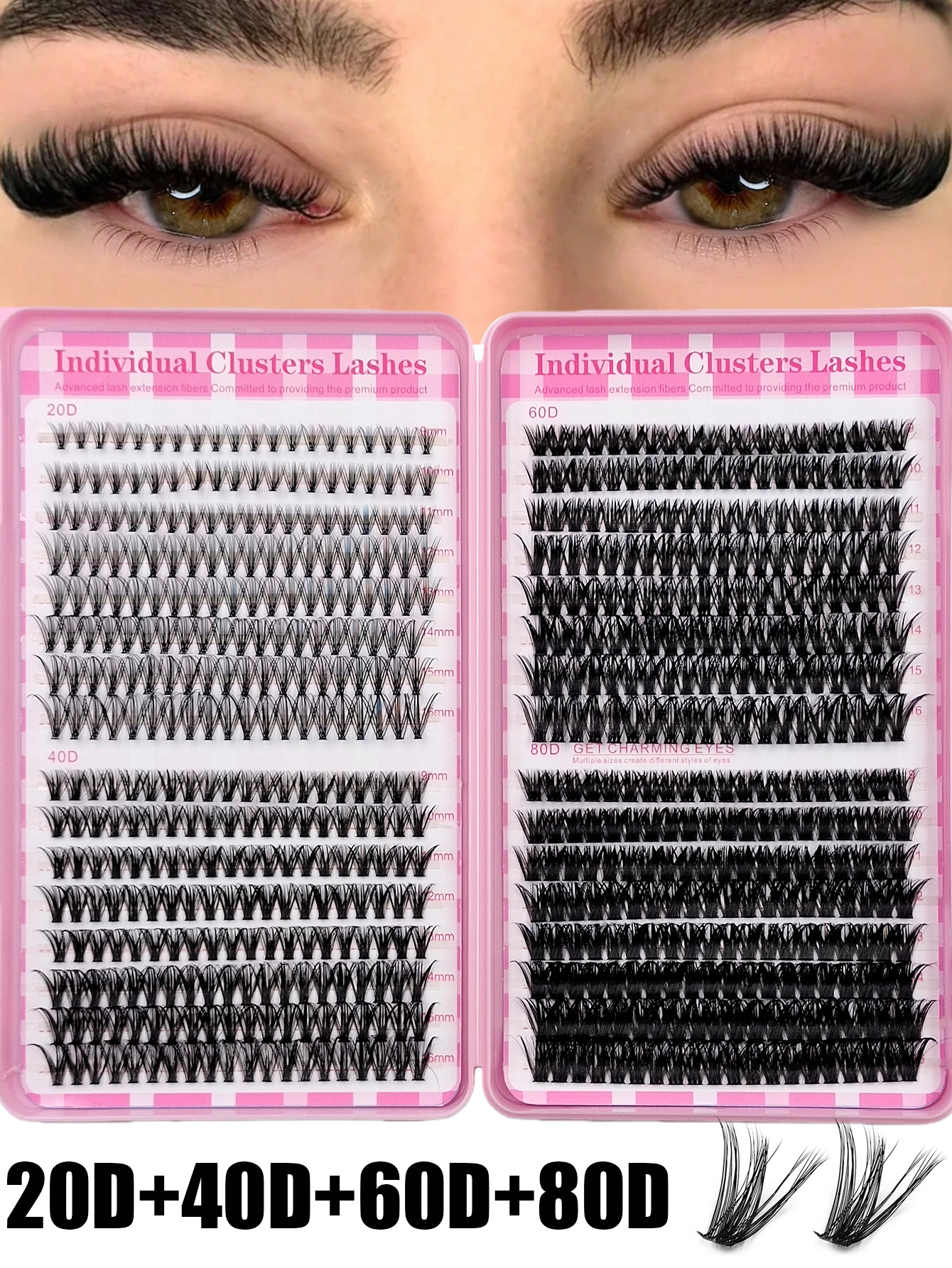 Sibeuna  640PCS 20D+40D+60D+80D Eyelashes Book D Curl Natural&Thick & Fluffy Extension Lashes 9mm-16mm Mix Length DIY Portable Clusters Eyelashes For Travel
