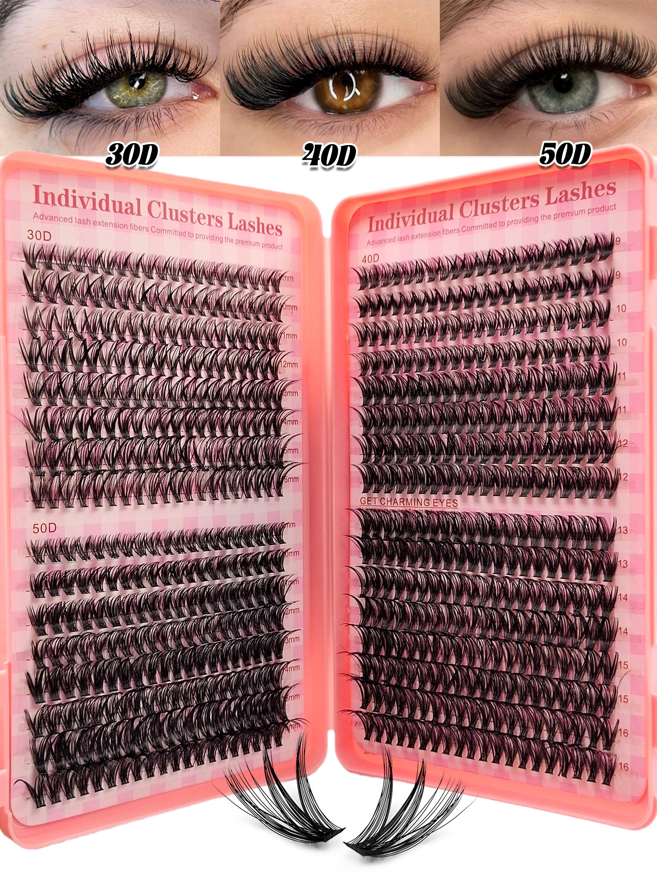 Sibeuna 640PCS Eyelashes Book 30D+40D+50D Lashes D Curl Natural Look Fluffy Soft Extension Lashes 9mm-16mm Mix Length Cluster Eyelashes For Party