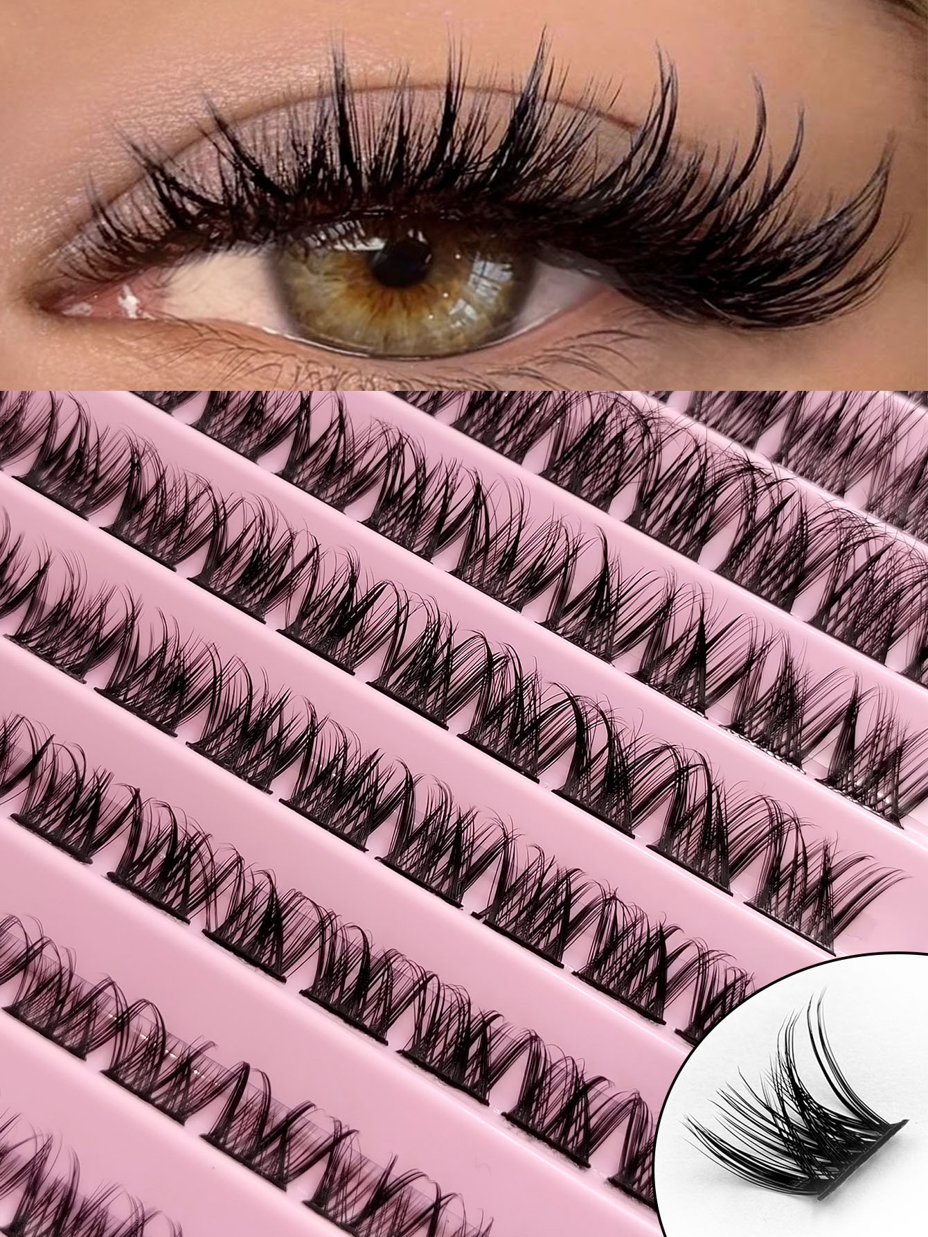 Sibeuna 100PCS Cluster Lashes D Curl Natural Look Soft Fluffy And Wispy Individual Eyelashes Crossed Lashes Makeup Extensions DIY At Home