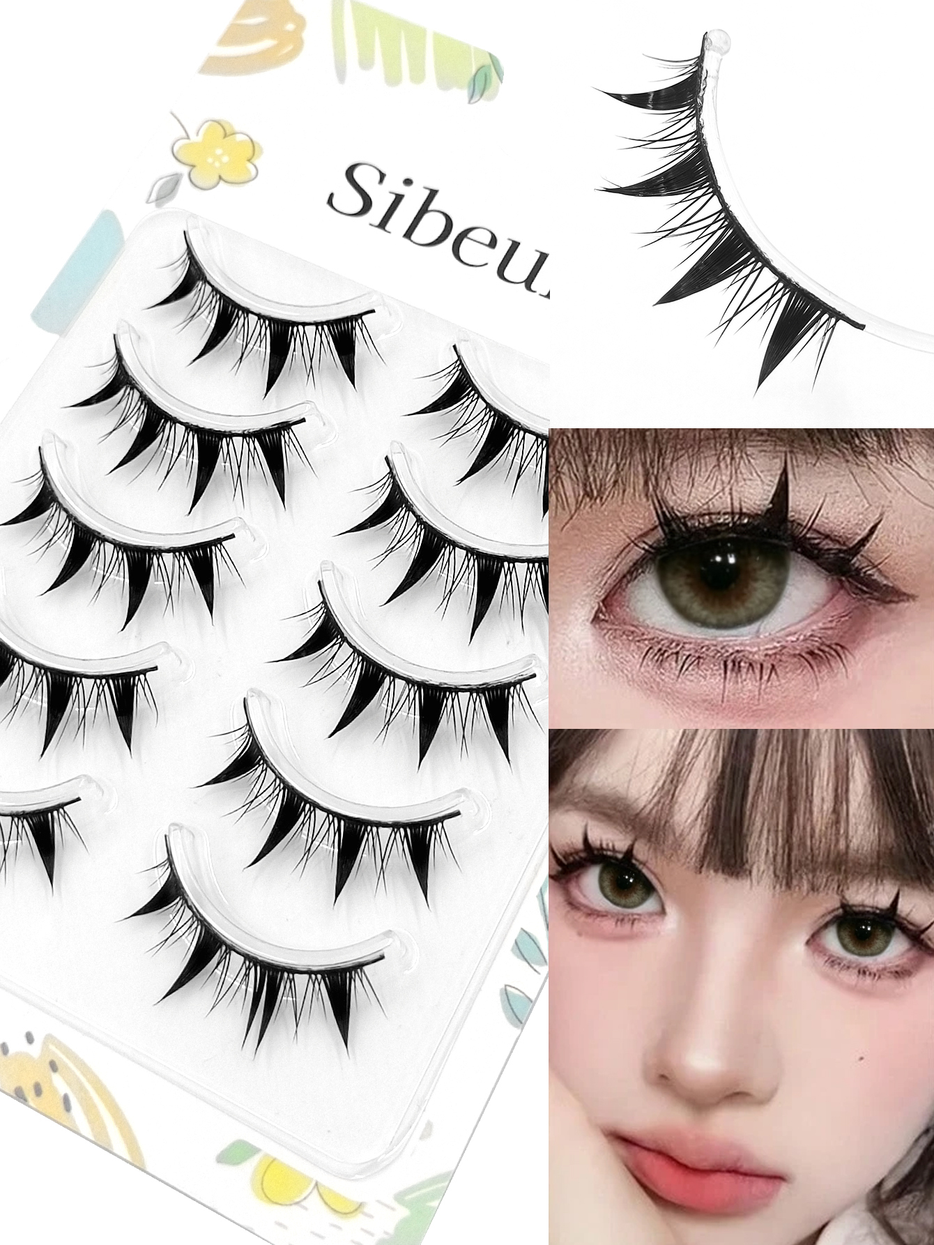 Sibeuna 5 Pairs Manga Lashes,Cartoon Eyelashes,Light Flutter Anime Natural Eyelashes,Doll Eyelashes,Enjoy A Natural And Comfortable Experience,For Daily Style Eye Makeup