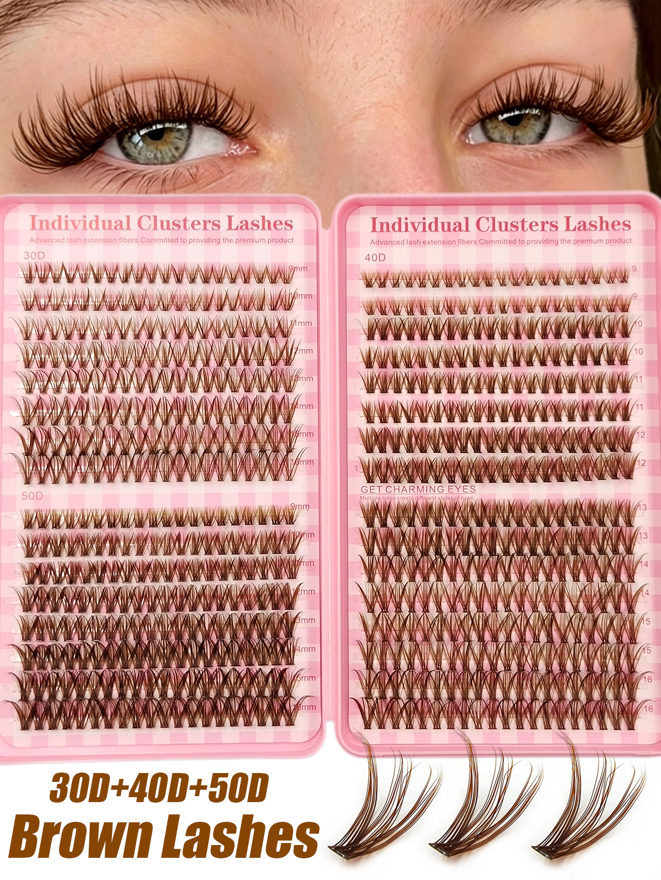 Sibeuna 640Pcs D Curl Brown Clusters Lashes 30D+40D+50D Natural Thick Wispy Soft Light Reusable False Eyelashes Suitable For Travel, Daily Wear,Dates,Party,Cluster Lashes,Lashes,Eyelashes,Lash Clusters