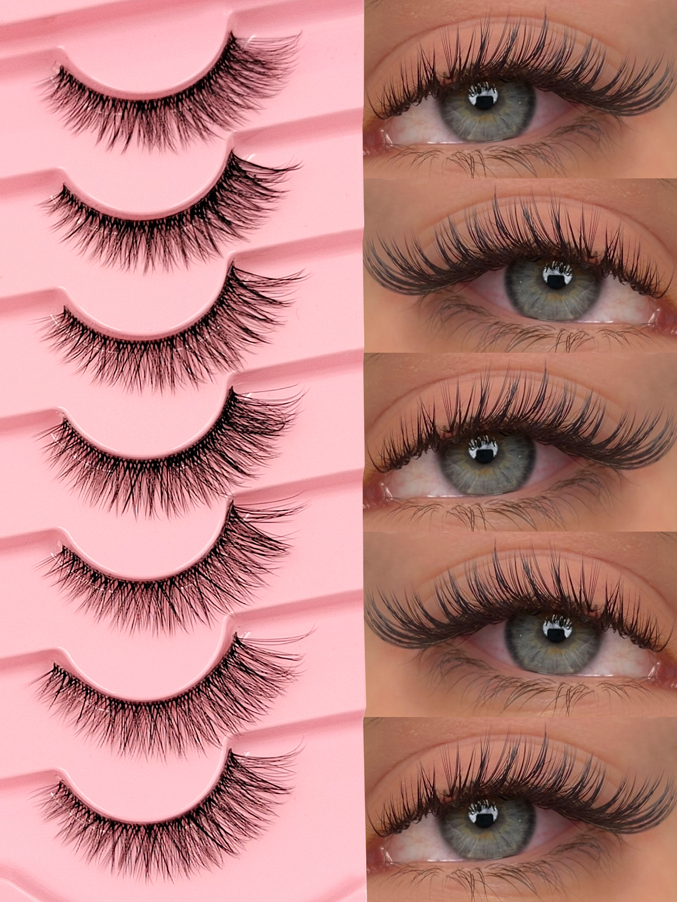 Sibeuna 7 Pairs Natural Fake Eyelashes Clear Band Cat Eye Lashes Reusable Wispy Lashes Faux Mink Lashes,Beginner-Friendly,For Daily Style Eye Makeup