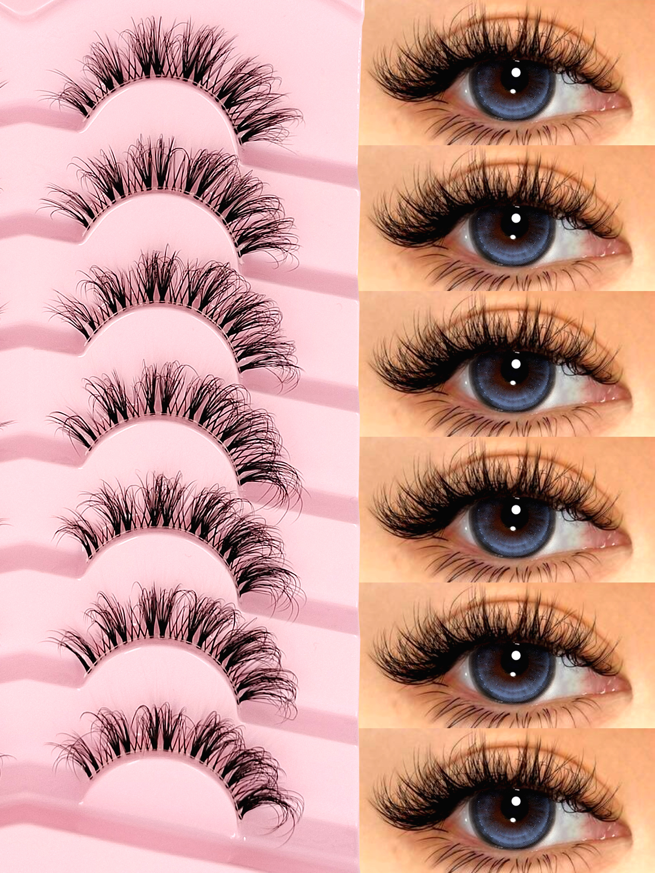 Sibeuna 7 Pairs Natural Lashes Fluffy Lashes Clear Band Faux Mink Lashes Cat Eye Lashes For Daily Style Eye Makeup,Full Strip Lashes,False Eyelashes,Fake Eyelashes,Strip Lashes