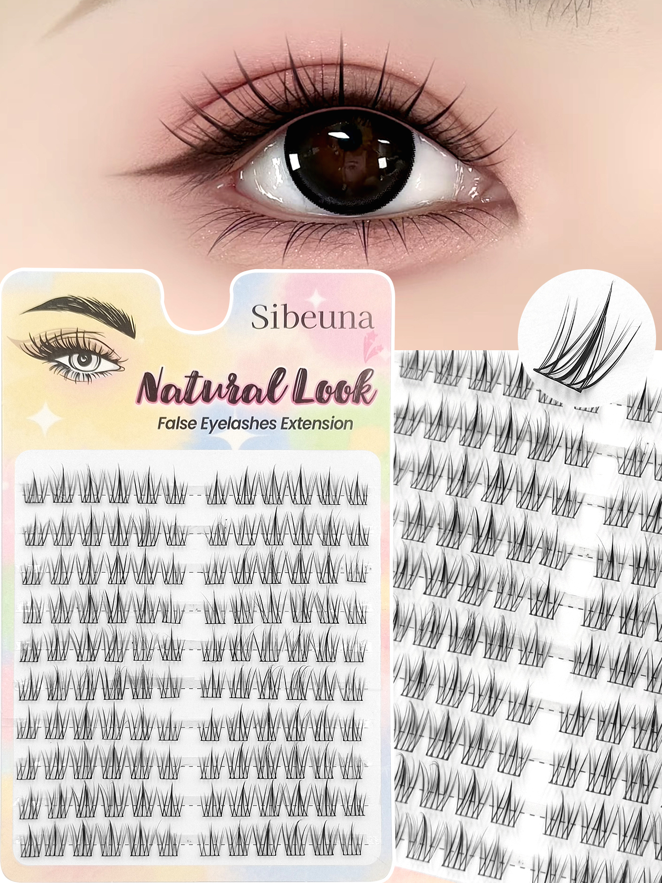 Sibeuna 120 Pcs Manga Lashes Faux Mink Natural Lashes Cat Eye Lashes,Suitable For Daily Style Eye Makeup For Beginner-Friendly,Creates Full,Curled, Alluring Lashes