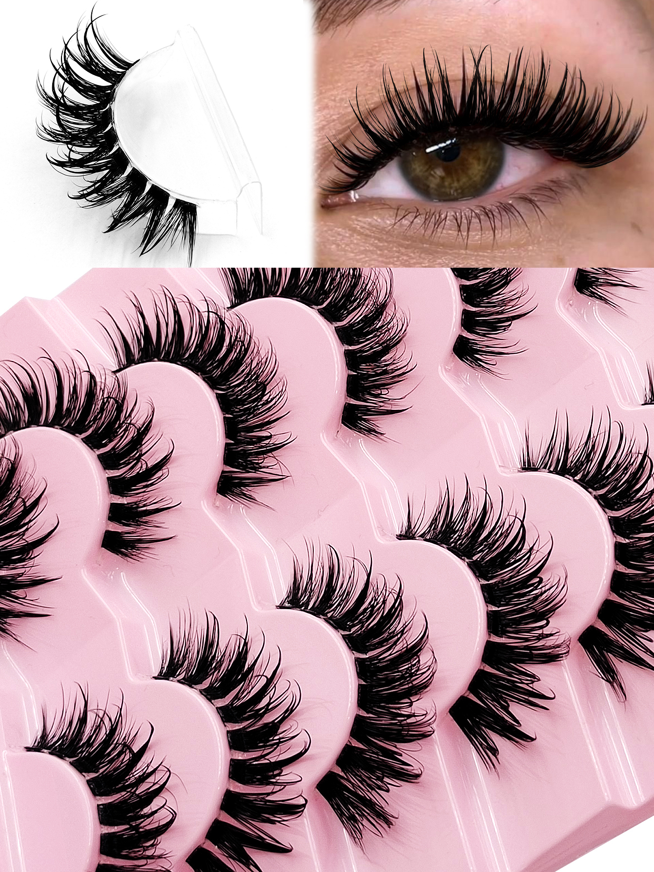 Sibeuna 7 Pairs Wet Eyelashes With Cartoon Effect, Clear Band Fake Eyelashes, For Daily Style Eye Makeup,Beginner-Friendly