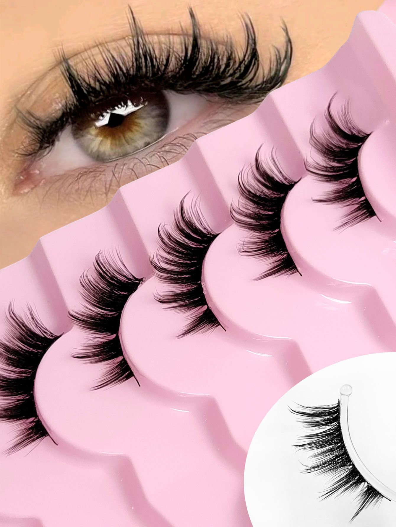 Sibeuna 7 Pairs Half Lash Natural Look Eyelashes Fluffy Soft Cat Eye Lashes Wispy Thin Black Band Eyelashes