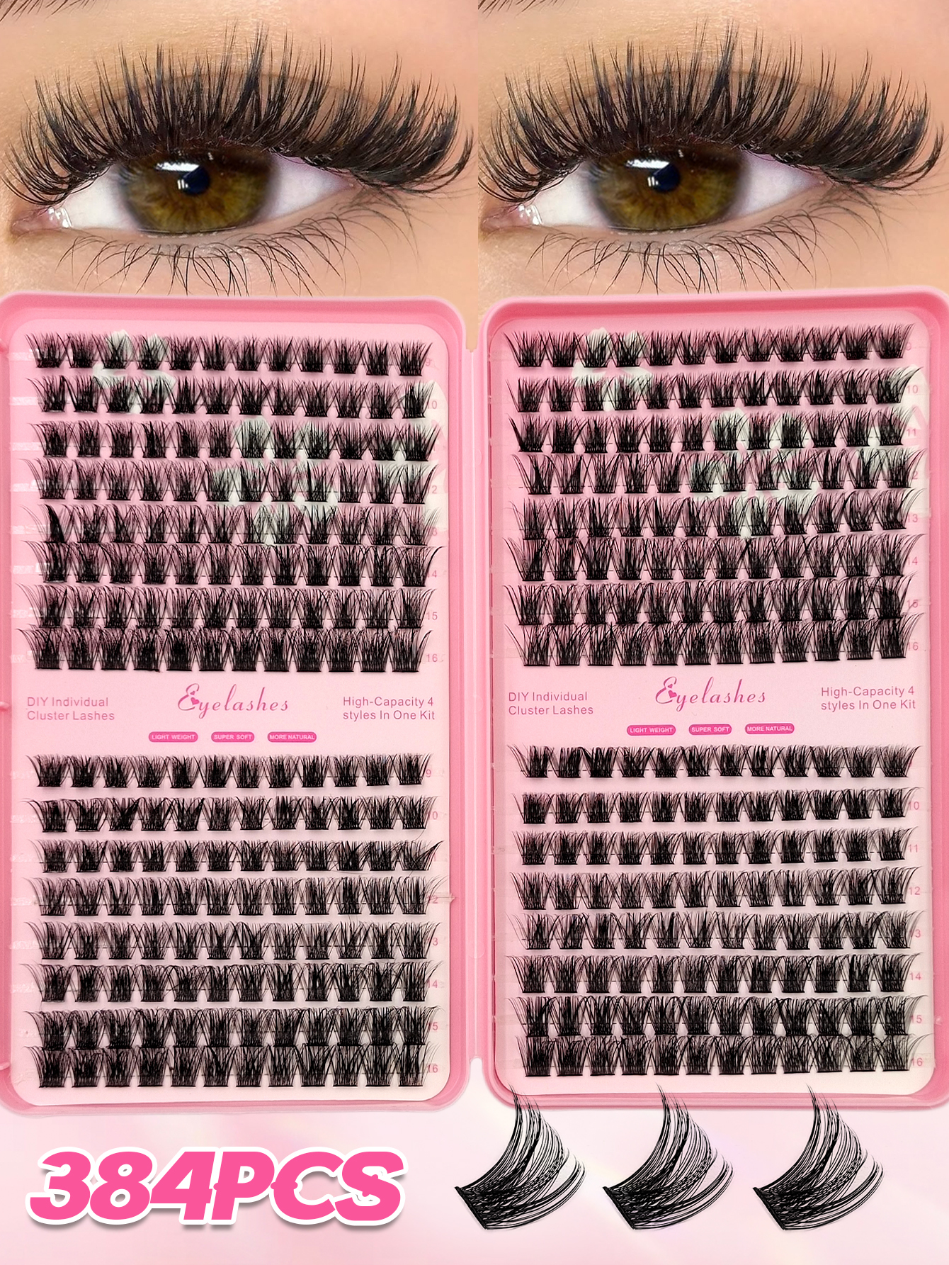 Sibeuna  384PCS Eyelash Book, Fluffy Soft Cluster False Eyelashes, Lightweight Eyelash Extension, Natural Look False Eyelashes, Individual False Eyelashes, DIY At Home False Eyelashes