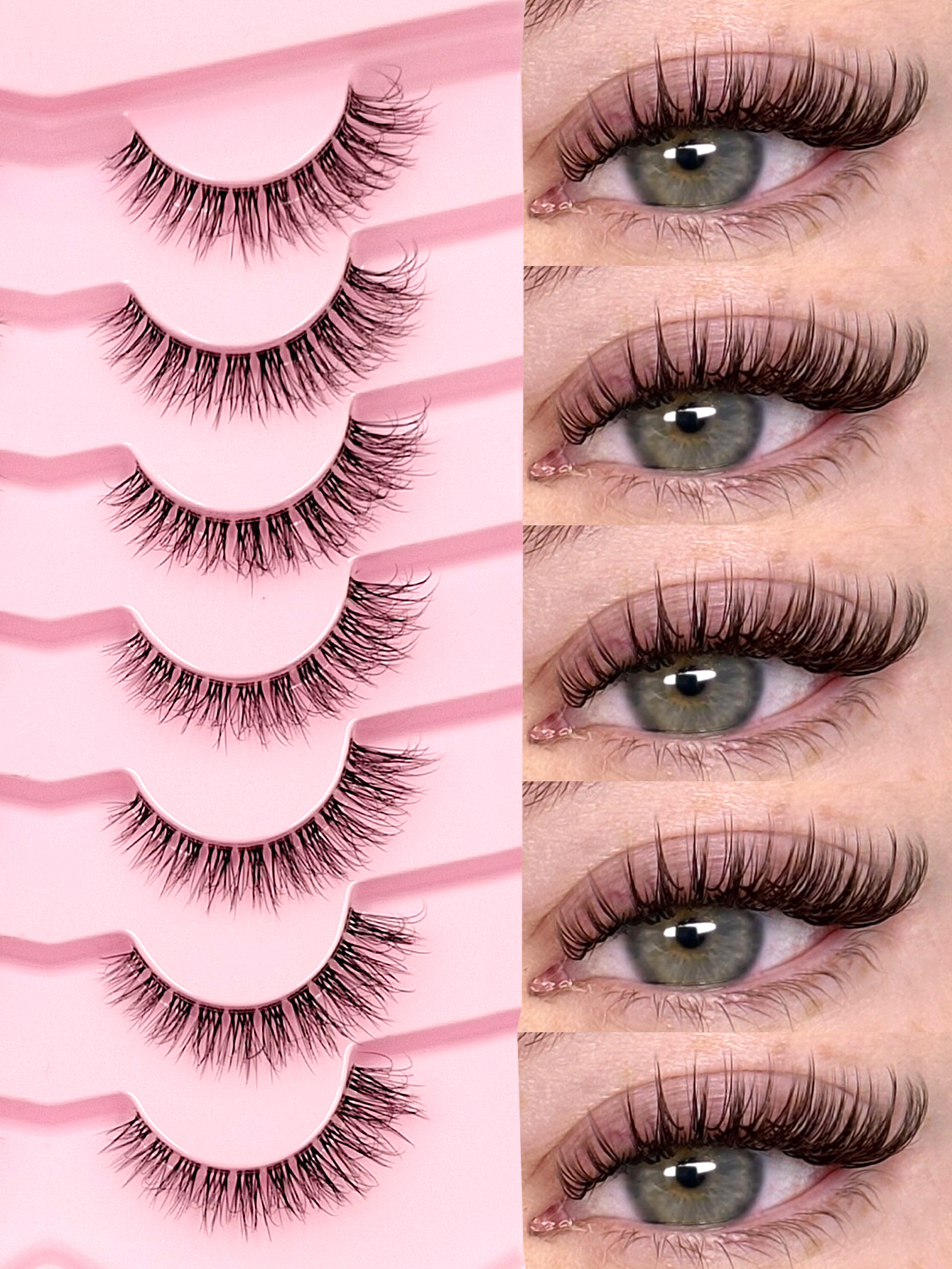 Sibeuna 7 Pairs Natural Lashes Clear Band Fluffy Full Strip Lashes Faux Mink Lashes For Daily Style Eye Makeup,False Eyelashes,Fake Eyelashes,Strip Lashes