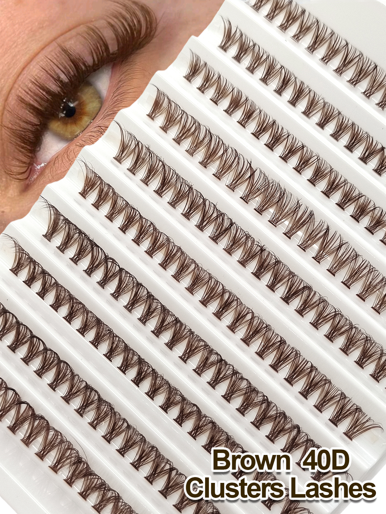 Sibeuna 200 PCS Brown 40D D Curl Cluster Eyelashes Fluffy Soft Individual Volume Lashes Extension Makeup Tool Natural Look Eyelashes