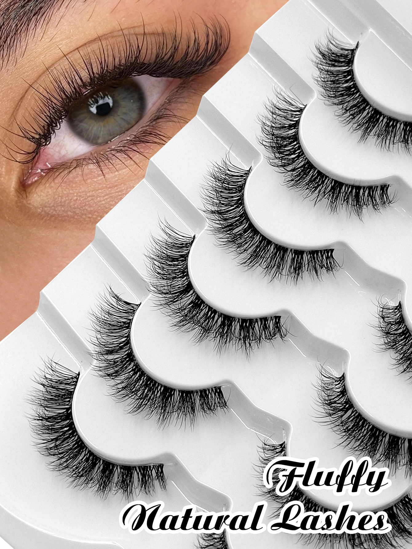 Sibeuna 6 Pairs Fluffy Natural Lashes Cat Eye Lashes Clear Band Faux Mink Lashes,Reusable,For Daily Style Eye Makeup,Beginner-Friendly,Full Strip Lashes