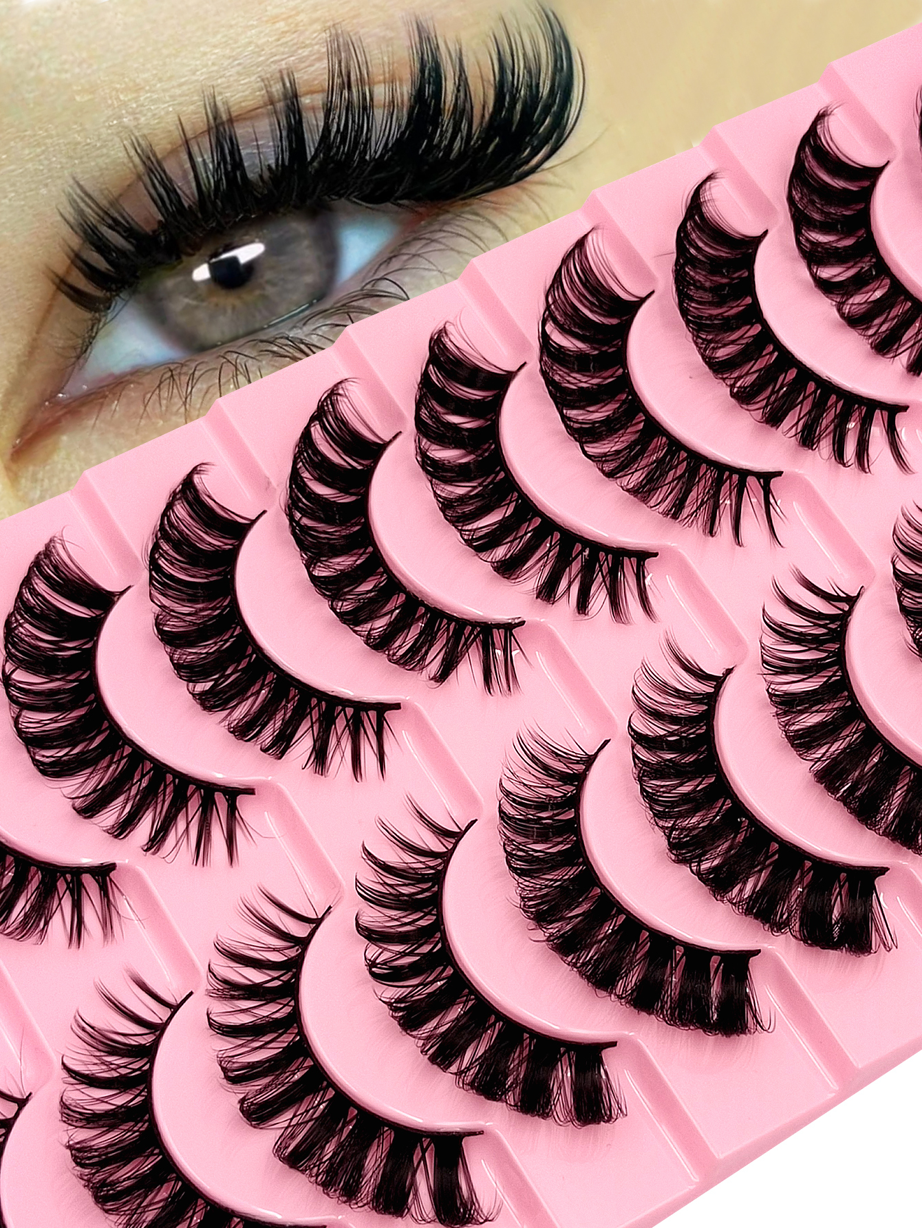 Sibeuna 10 Pairs Full Strip Lashes Volume Crossed Wispy Lashes Thick Enlarged Eye Lashes Fluffy 3D Effect Reusable Eyelashes,For Beginners Easy To Use Salon-Quality Long-Lasting False Eyelash Extensions