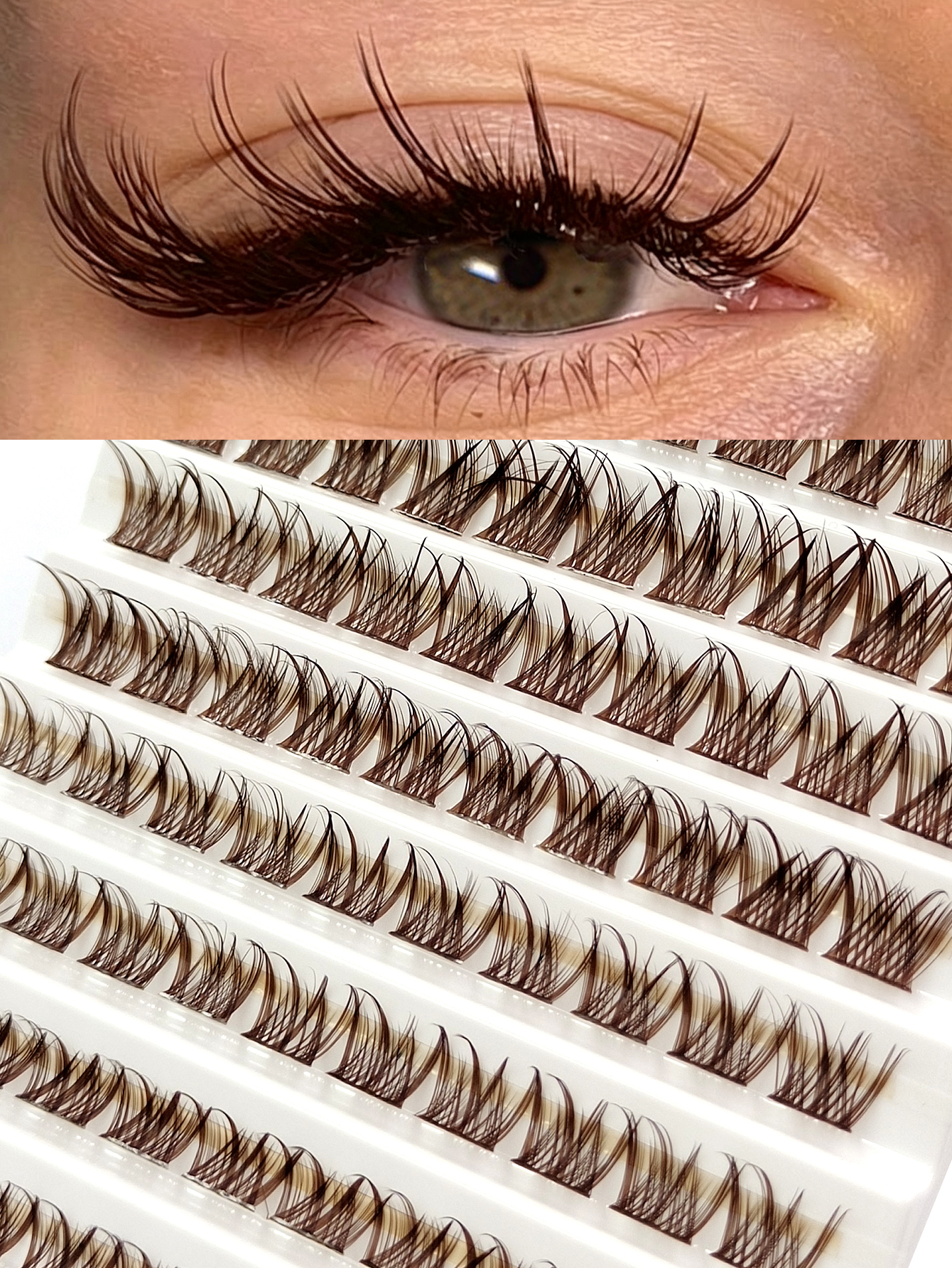 Sibeuna 100 Pcs D Curl Brown Cluster False Eyelashes,Fluffy Brown Lashes,Voluminous Curled Eyelashes, Natural Brown Makeup,For Beginners Easy To Use Salon-Quality Long-Lasting False Eyelash Extensions