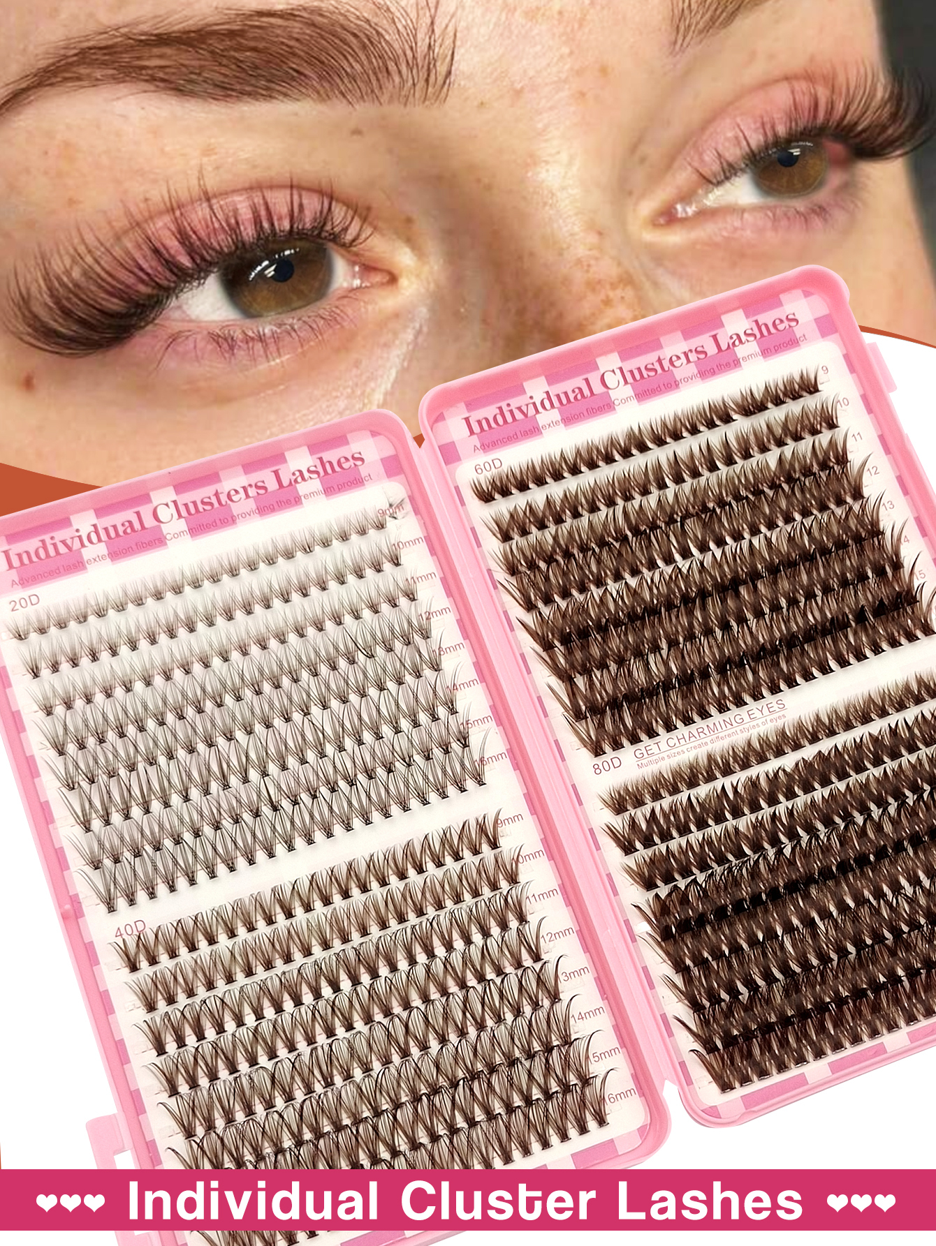 Sibeuna 640 Pcs D Curl Brown False Eyelashes Book,20D+40D+60D+80D Curled DIY Lashes, Natural Fluffy Lightweight Soft Reusable Individual Cluster Lashes, Suitable For Travel Daily Wear (Beginner Friendly) Wedding Date Party Holiday Gift