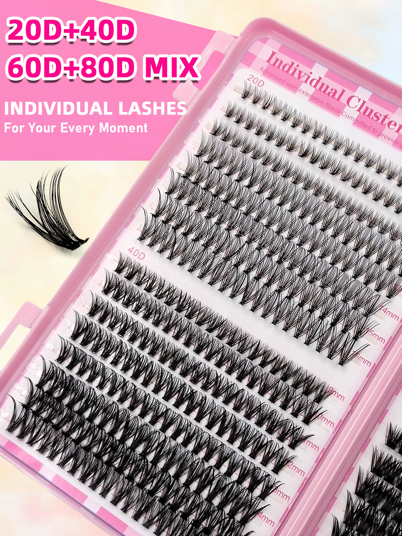 Sibeuna  640PCS 20D+40D+60D+80D Eyelashes Book D Curl Natural&Thick & Fluffy Extension Lashes 9mm-16mm Mix Length DIY Portable Clusters Eyelashes For Travel