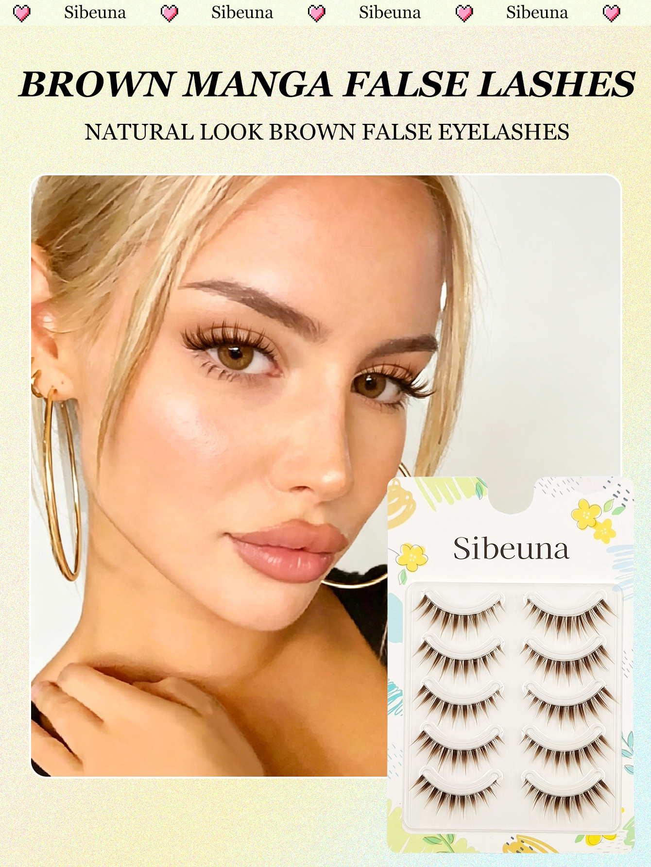 Sibeuna 5 Pairs Brown Lashes,Manga Cat Eye Style,Faux Mink 3D Lashes, Sexy Siren Eyes Effect,Reusable Lightweight Thin Band For Anime/Cosplay/Daily Makeup,Beginner-Friendly