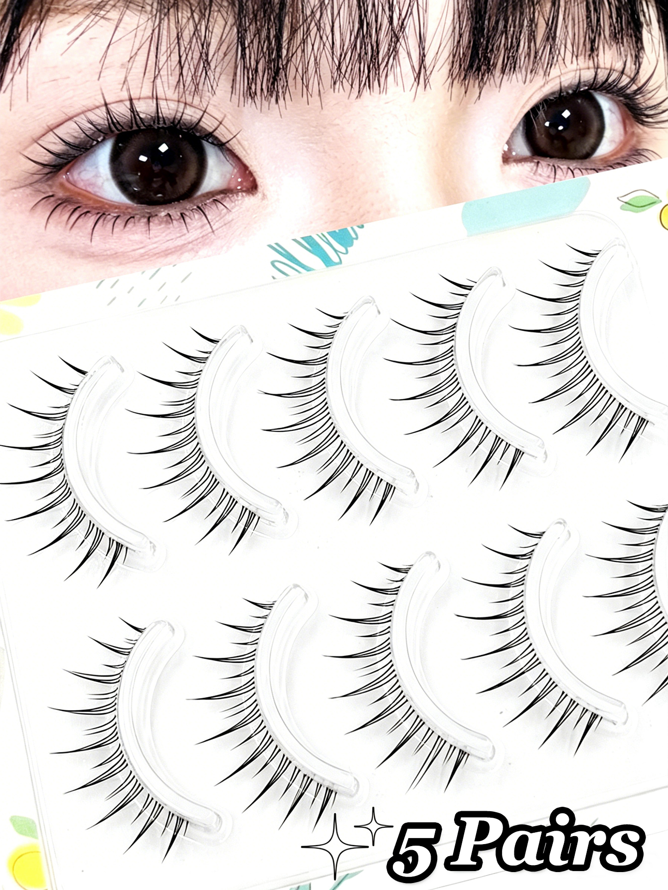 Sibeuna 5 Pairs Manga Spike Lashes Natural Long Korean Girl Group Eyelashes,For Daily Style Eye Makeup,Beginner-Friendly,Anime Lashes,Fairy Lashes