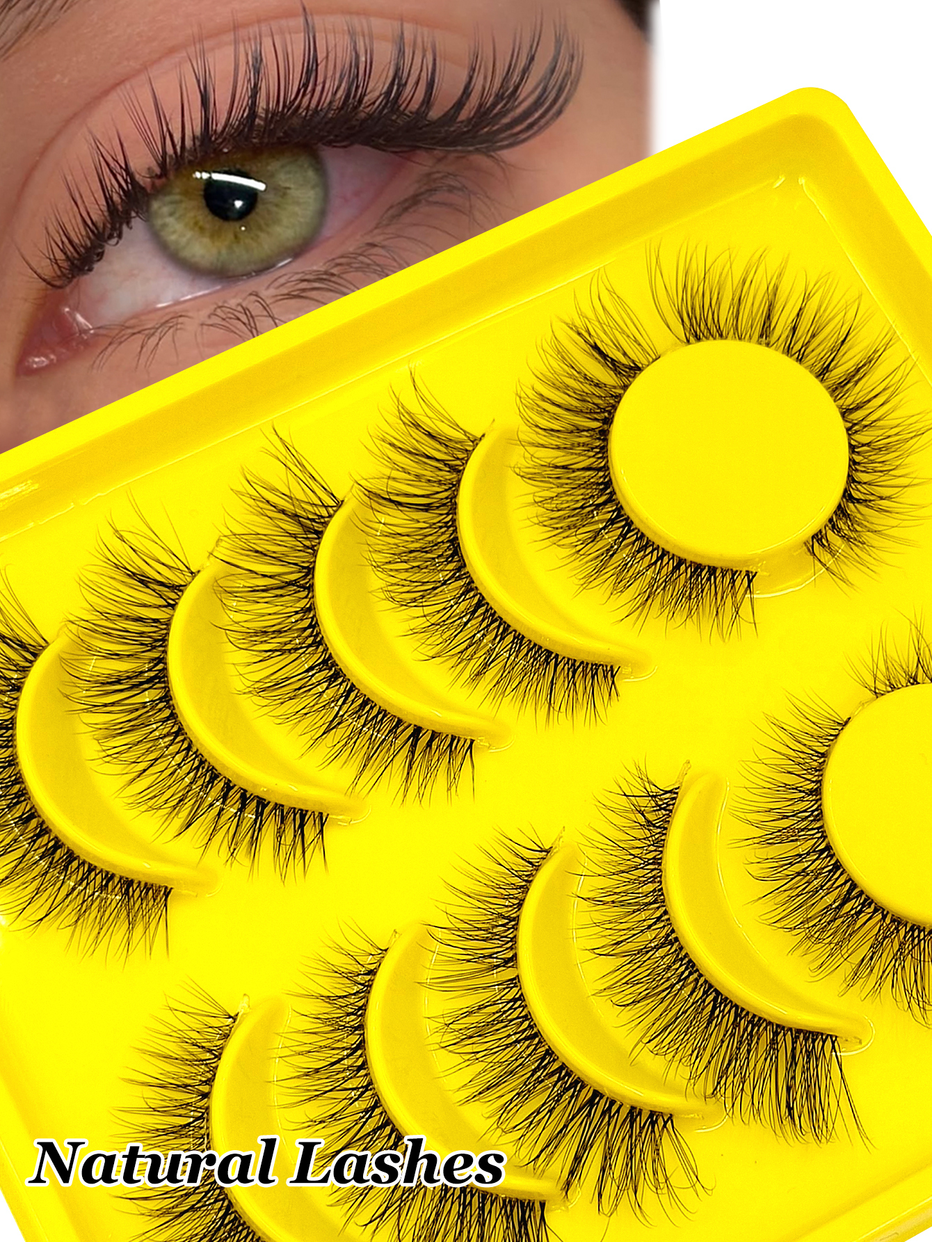 Sibeuna 6 Pairs Fluffy Natural Eyelashes Cat Eye Lashes Clear Band Faux Mink Lashes,Reusable,For Daily Style Eye Makeup,Beginner-Friendly,Full Strip Lashes,Fake Eyelashes,Strip Lashes