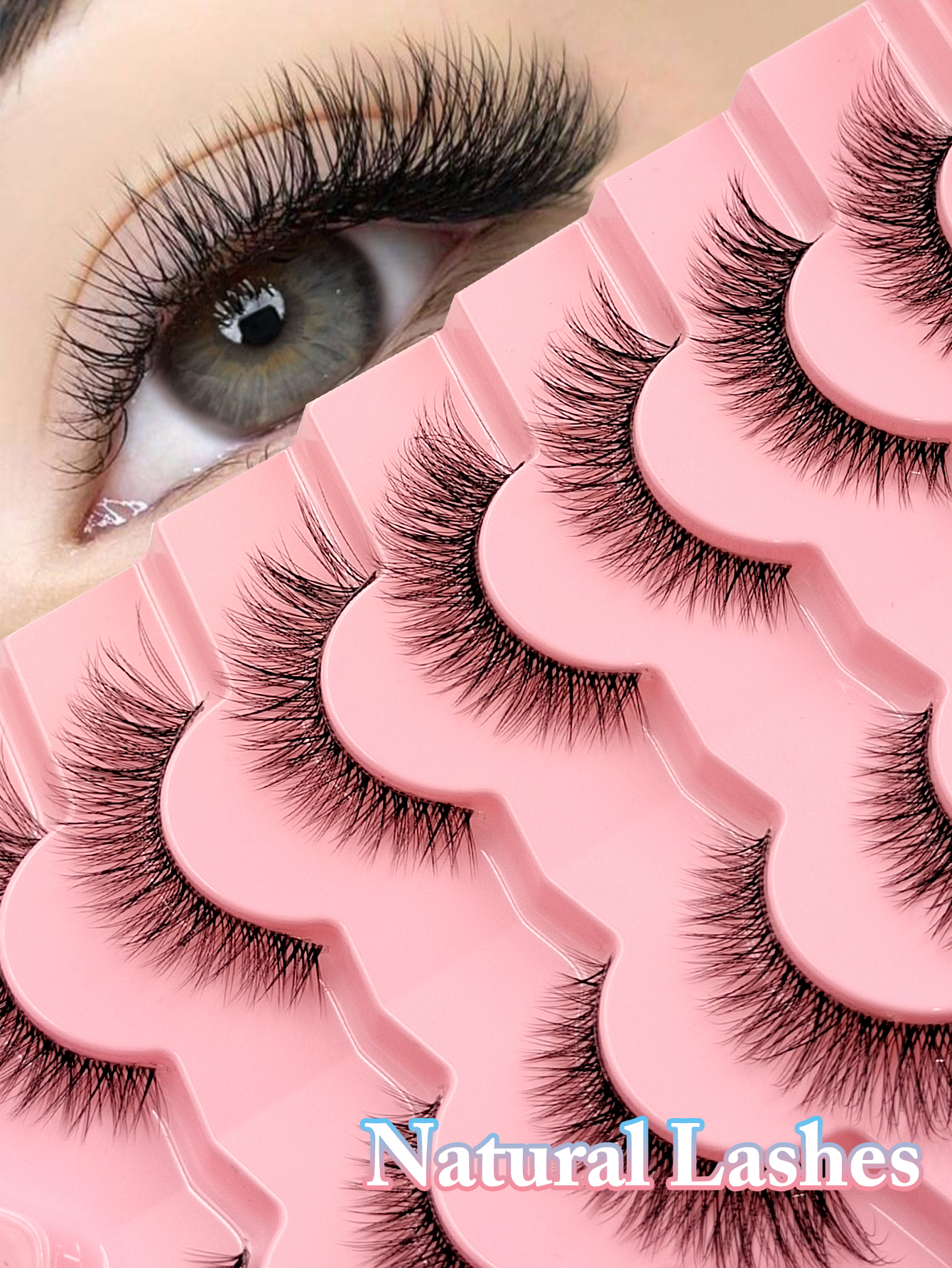 Sibeuna 7 Pairs Natural Fake Eyelashes Clear Band Cat Eye Lashes Reusable Wispy Lashes Faux Mink Lashes,Beginner-Friendly,For Daily Style Eye Makeup