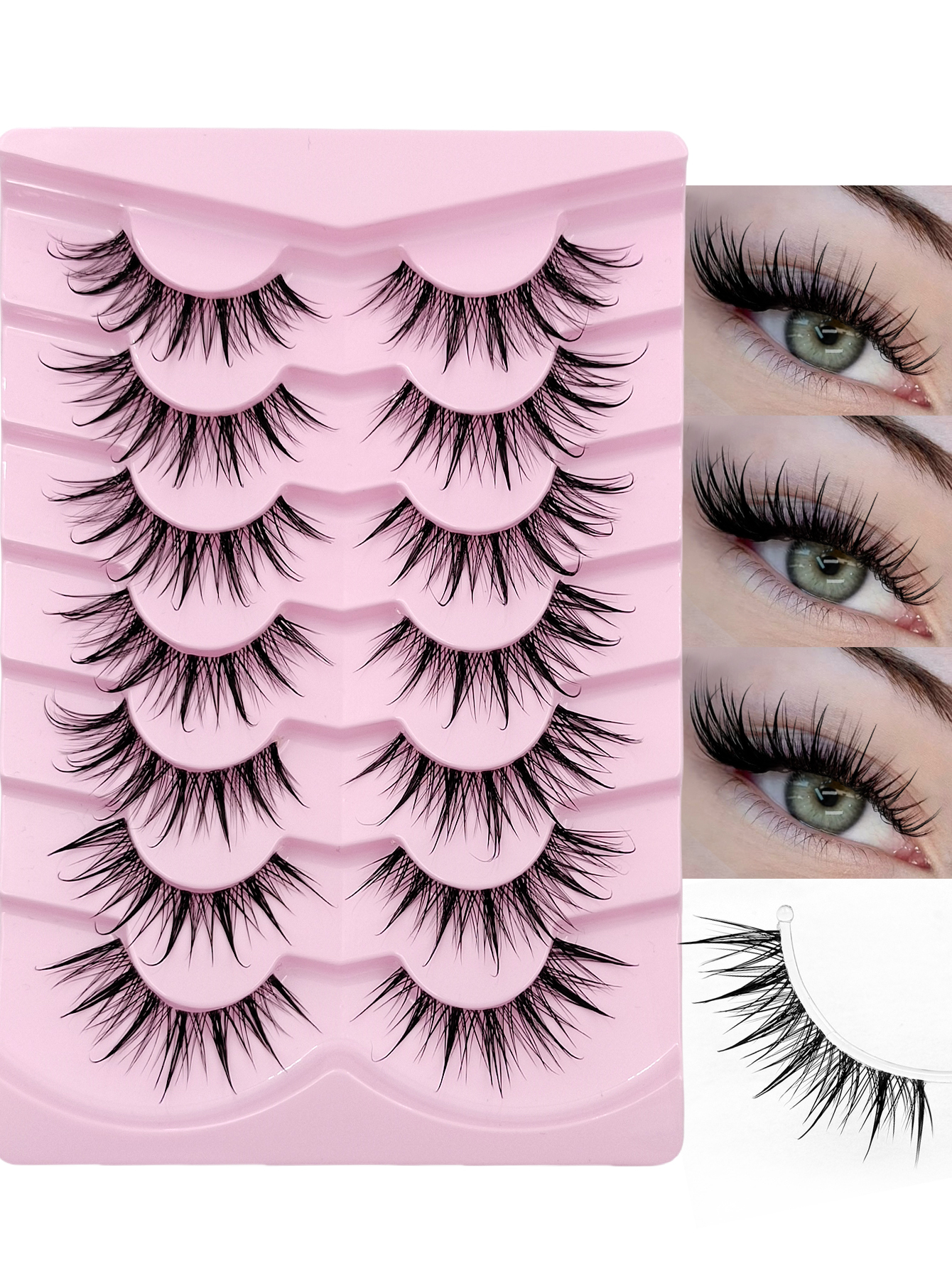 Sibeuna New 7 Pairs Wet Look False Eyelashes, Natural Crossed Wispy Manga Style, Spiky Eyelashes, False Eyelashes, Cosplay, Party, Eyelashes