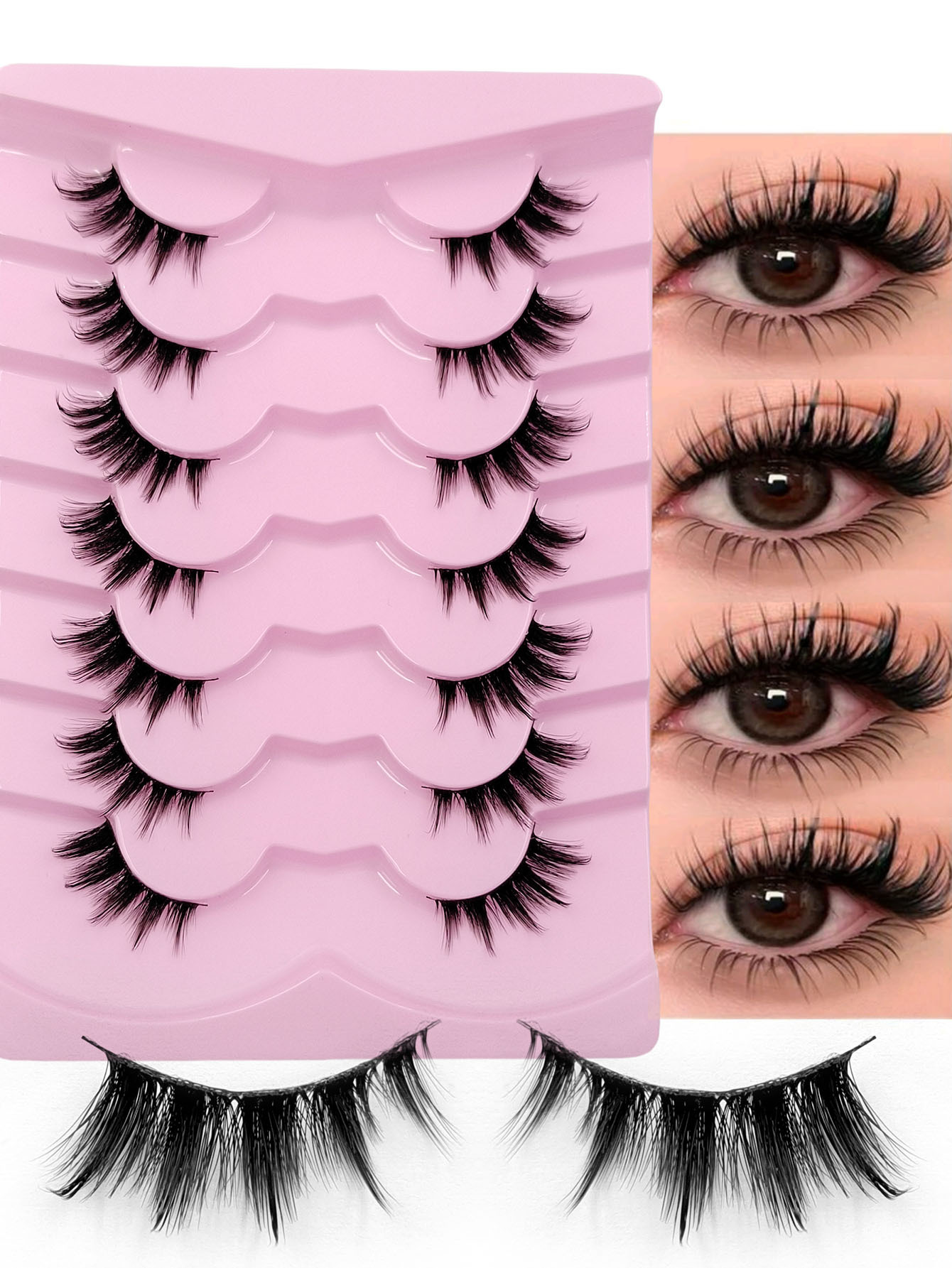 Sibeuna 7 Pairs Half Lash Natural Look Eyelashes Fluffy Soft Cat Eye Lashes Wispy Thin Black Band Eyelashes