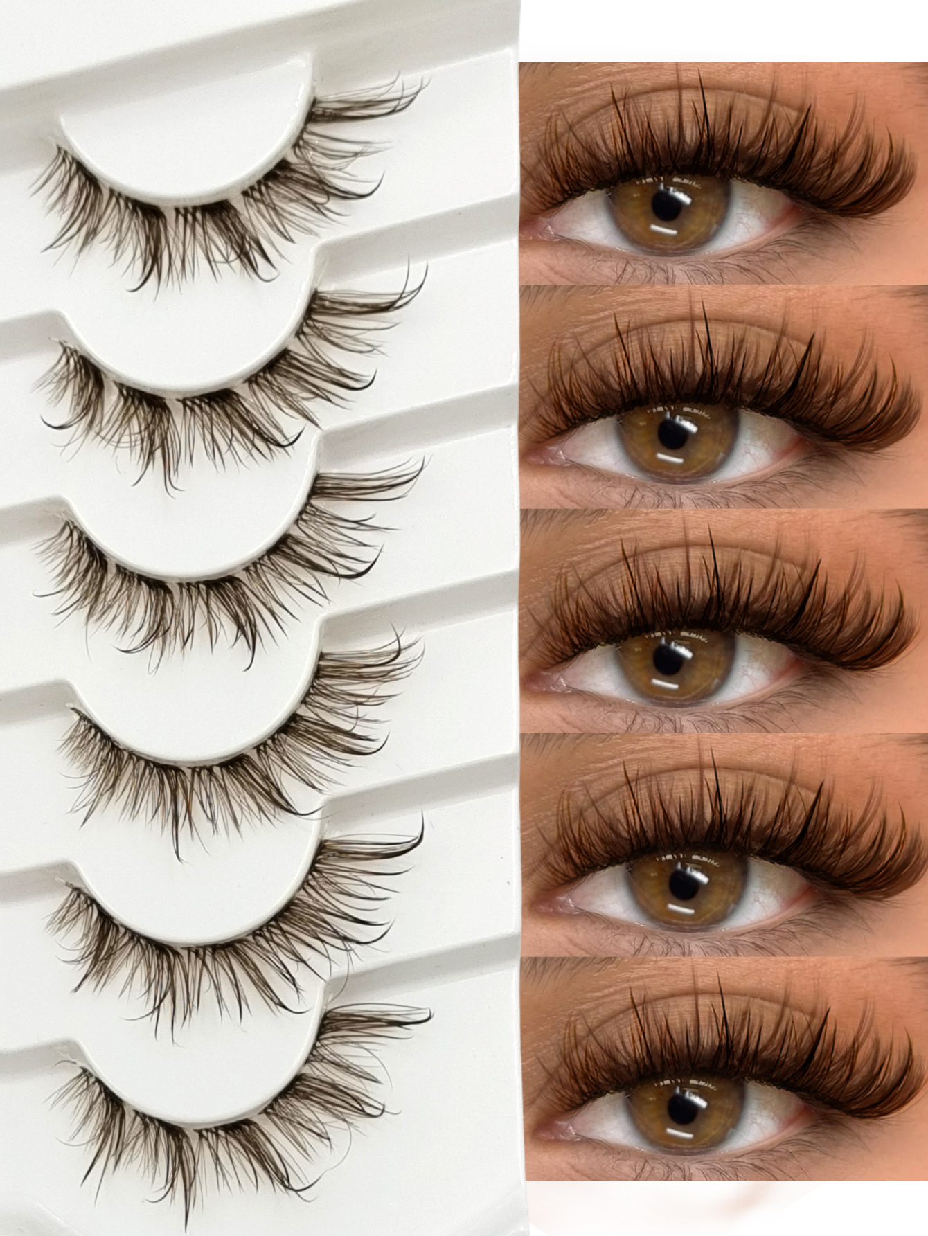 Sibeuna 6 Pairs Wet Look Brown Lashes Clear Band Eyelashes Volume Reusable False Lashes Extensions Dramatic Look Curly Wispy Fake Lashes Makeup Tools