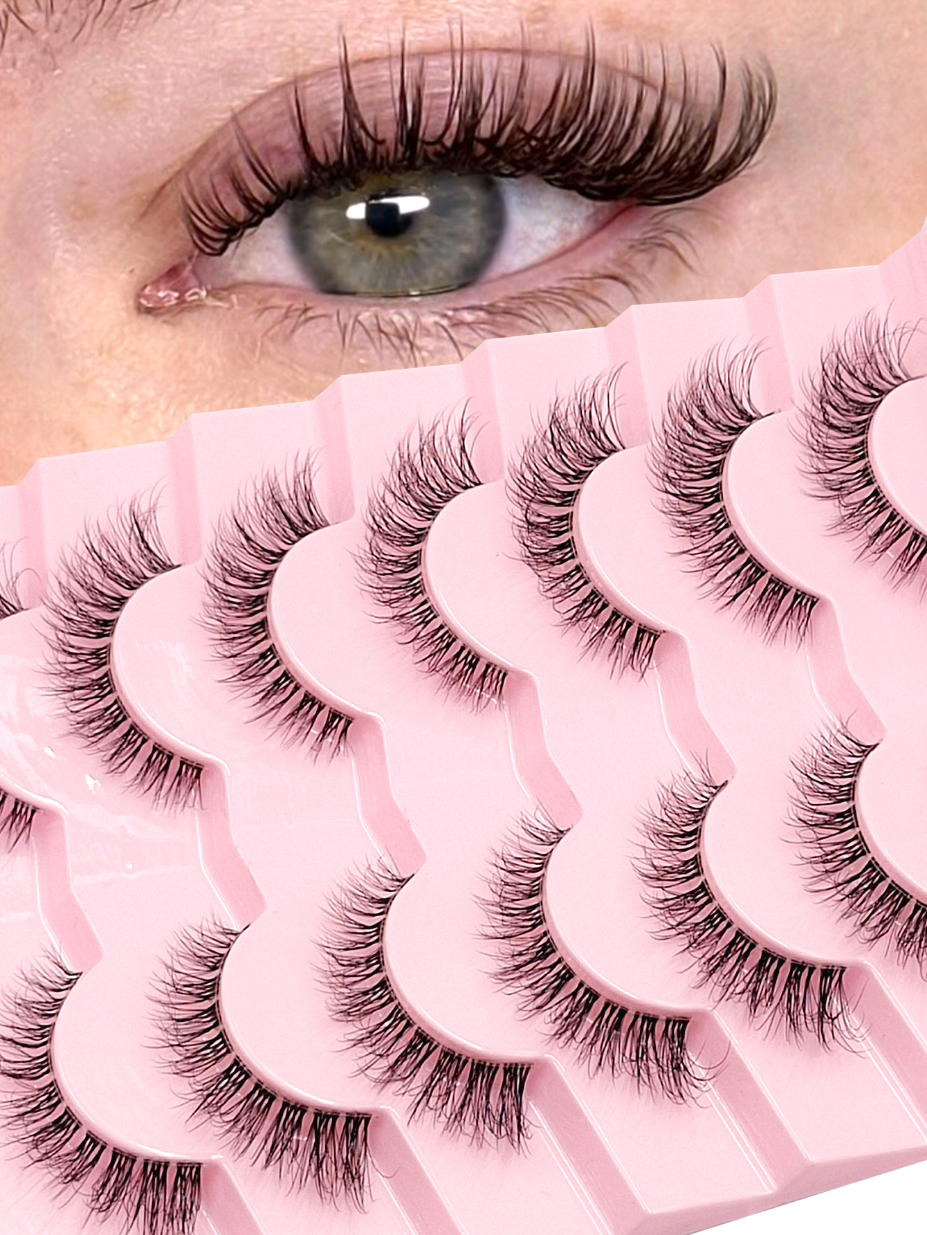 Sibeuna 7 Pairs Natural Lashes Clear Band Fluffy Full Strip Lashes Faux Mink Lashes For Daily Style Eye Makeup,False Eyelashes,Fake Eyelashes,Strip Lashes