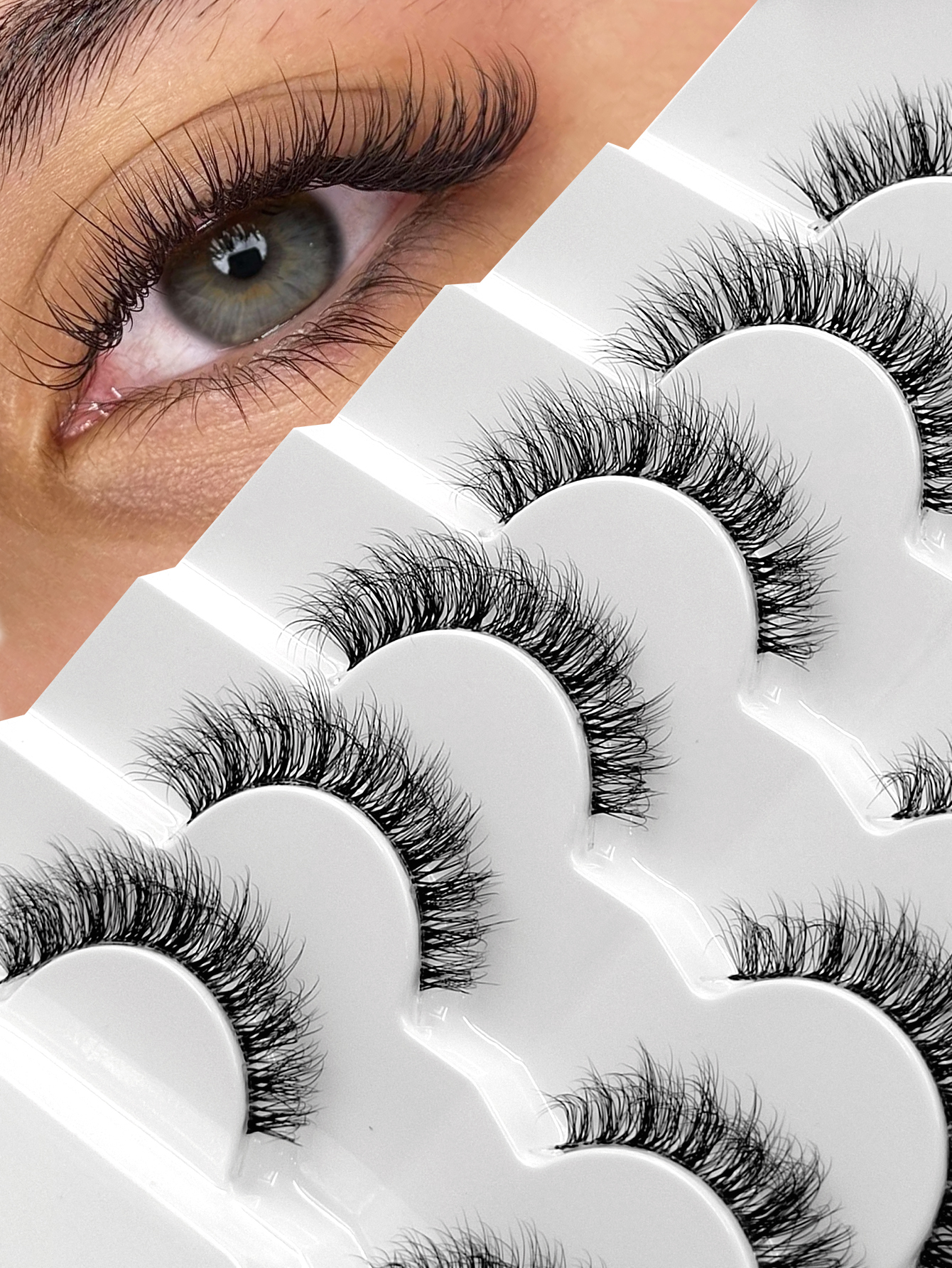 Sibeuna 6 Pairs Fluffy Natural Lashes Cat Eye Lashes Clear Band Faux Mink Lashes,Reusable,For Daily Style Eye Makeup,Beginner-Friendly,Full Strip Lashes