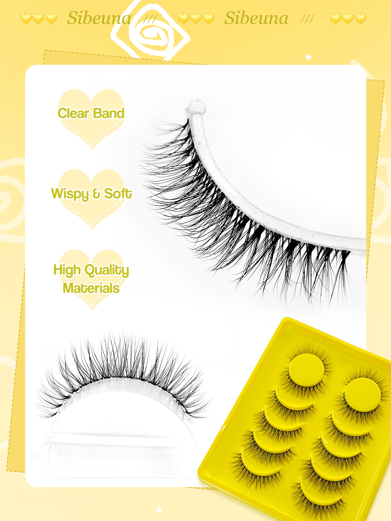 Sibeuna 6 Pairs Natural Lashes Wispy Soft Clear Band Faux Mink Lashes,Reusable,For Daily Style Eye Makeup,Beginner-Friendly,Fake Eyelashes,Strip Lashes
