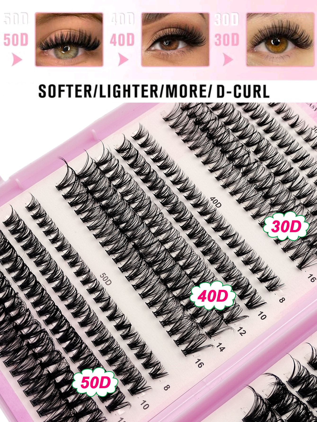 Sibeuna 590PCS Eyelashes Book D Curl Natural&Thick & Fluffy Extension Soft Lashes  8mm-16mm Mix Length DIY Cluster Eyelashes