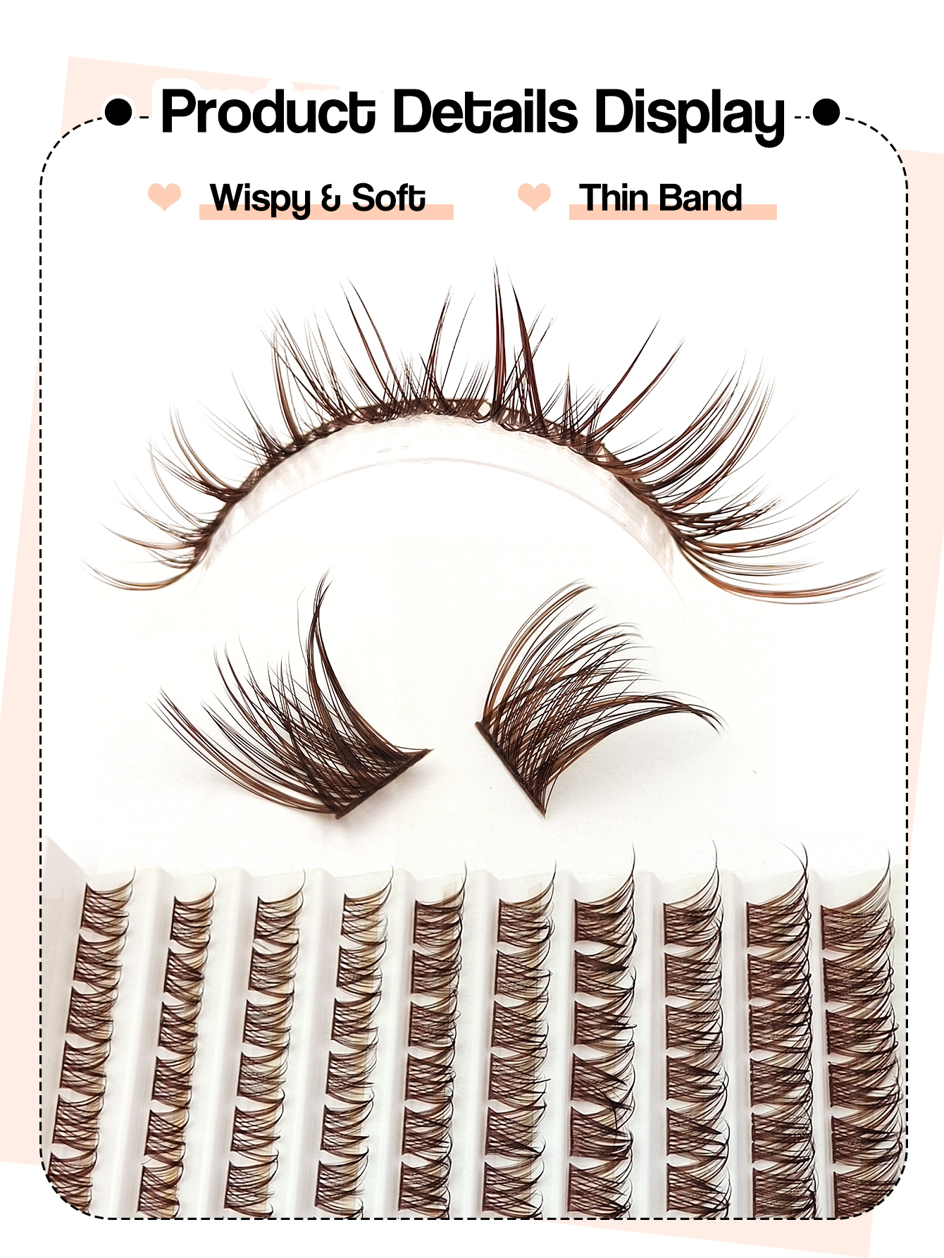 Sibeuna 100 Pcs D Curl Brown Cluster False Eyelashes,Fluffy Brown Lashes,Voluminous Curled Eyelashes, Natural Brown Makeup,For Beginners Easy To Use Salon-Quality Long-Lasting False Eyelash Extensions