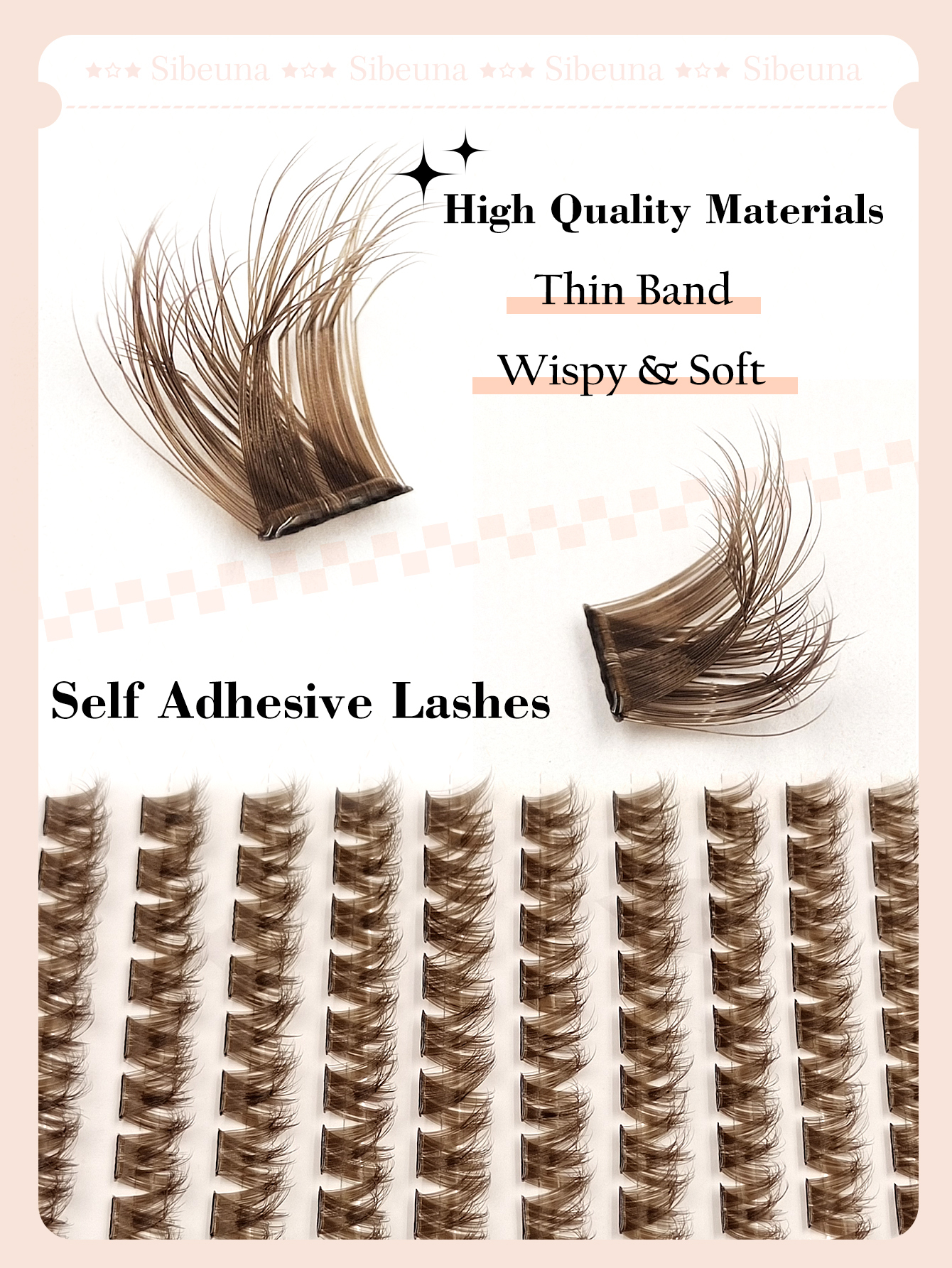 Sibeuna 100 Pcs D Curl Fluffy Brown Self Adhesive Lashes,No-Glue Lashes,Reusable,Natural Soft Lightweight Pre Glued Lashes For Self Use At Home Or Travel Makeup Tools,Beginner-Friendly