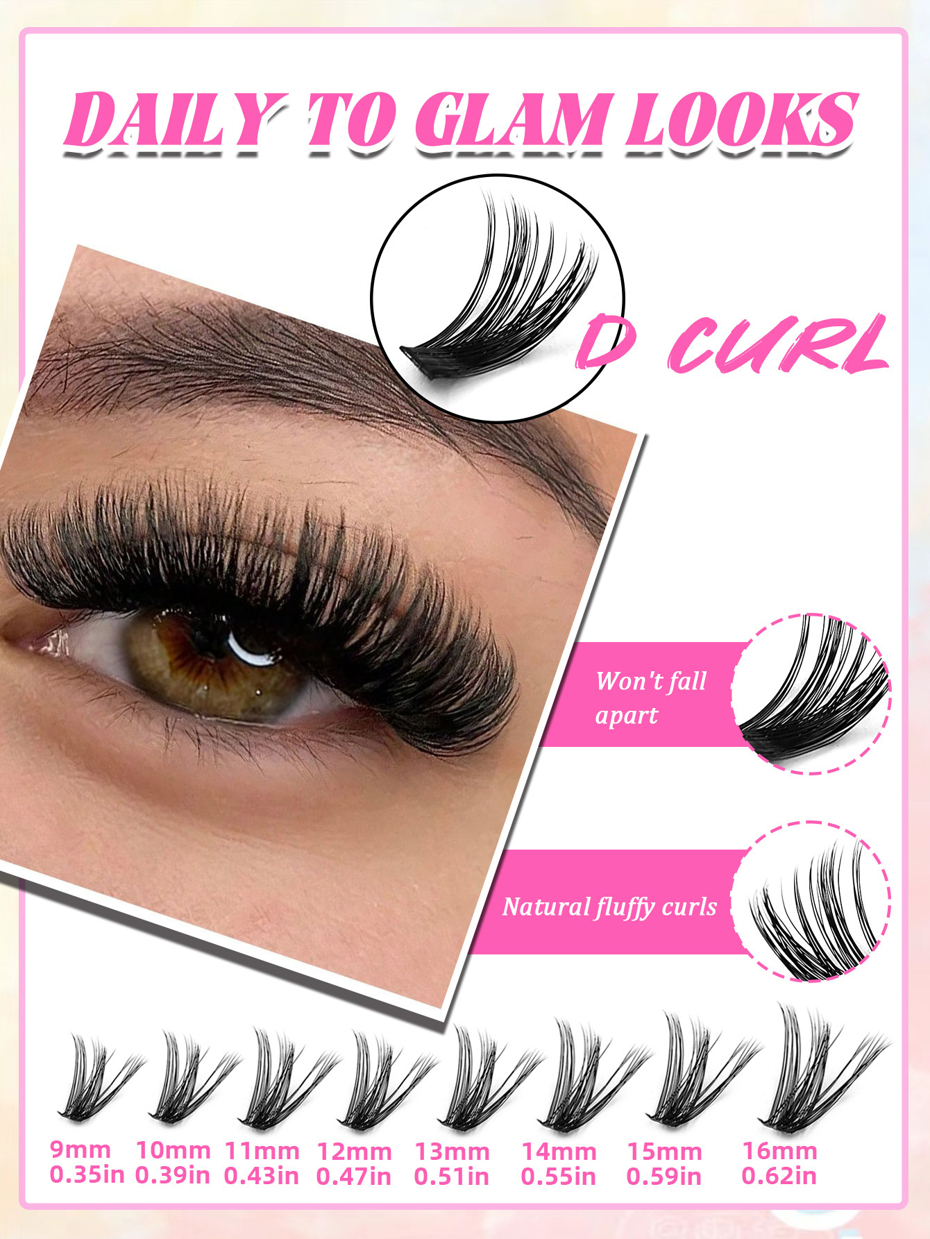 Sibeuna  640PCS 20D+40D+60D+80D Eyelashes Book D Curl Natural&Thick & Fluffy Extension Lashes 9mm-16mm Mix Length DIY Portable Clusters Eyelashes For Travel