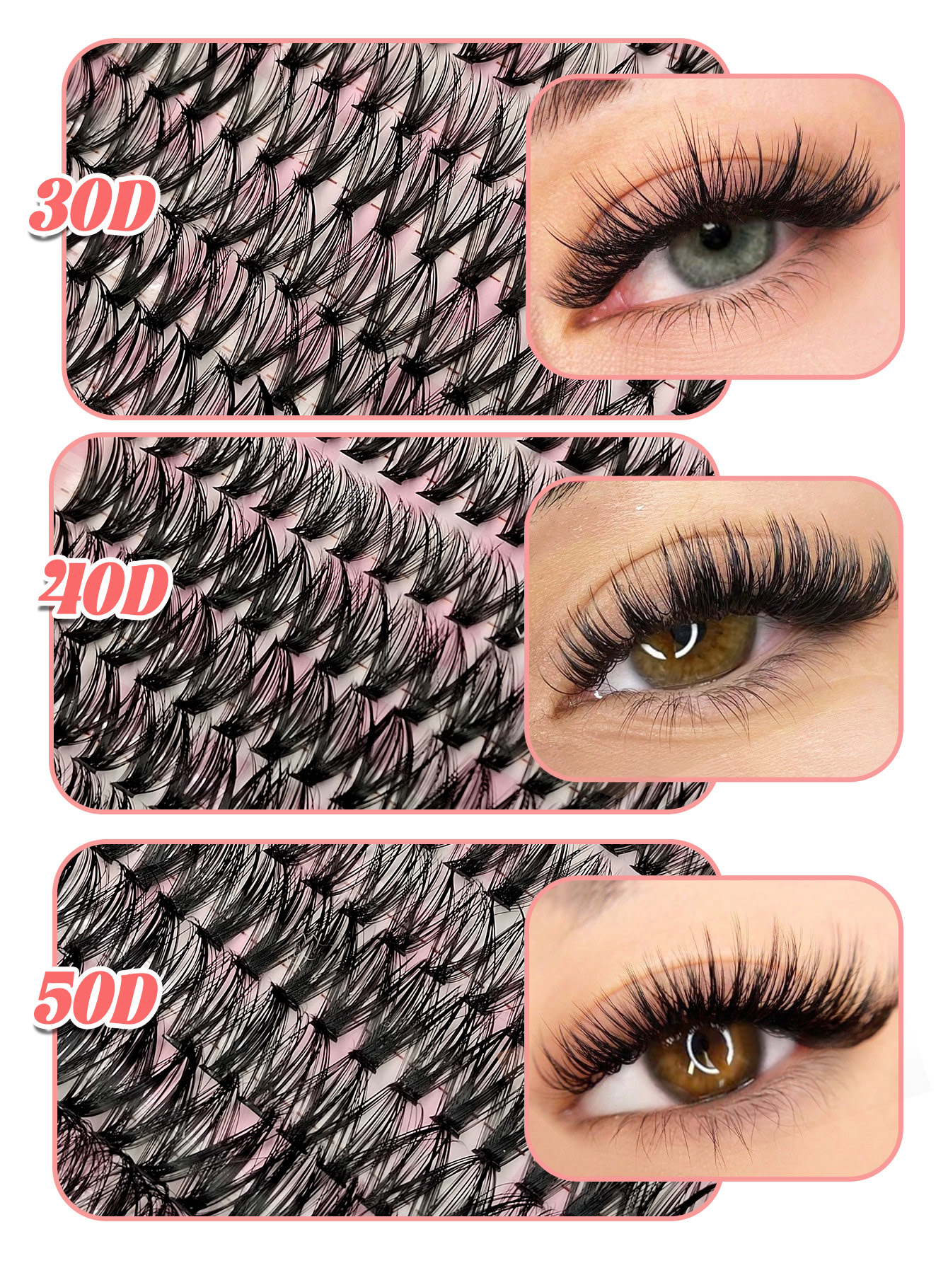 Sibeuna 640PCS Eyelashes Book 30D+40D+50D Lashes D Curl Natural Look Fluffy Soft Extension Lashes 9mm-16mm Mix Length Cluster Eyelashes For Party