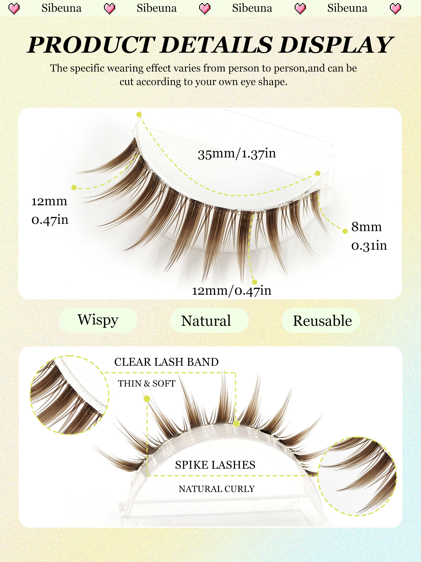 Sibeuna 5 Pairs Brown Lashes,Manga Cat Eye Style,Faux Mink 3D Lashes, Sexy Siren Eyes Effect,Reusable Lightweight Thin Band For Anime/Cosplay/Daily Makeup,Beginner-Friendly