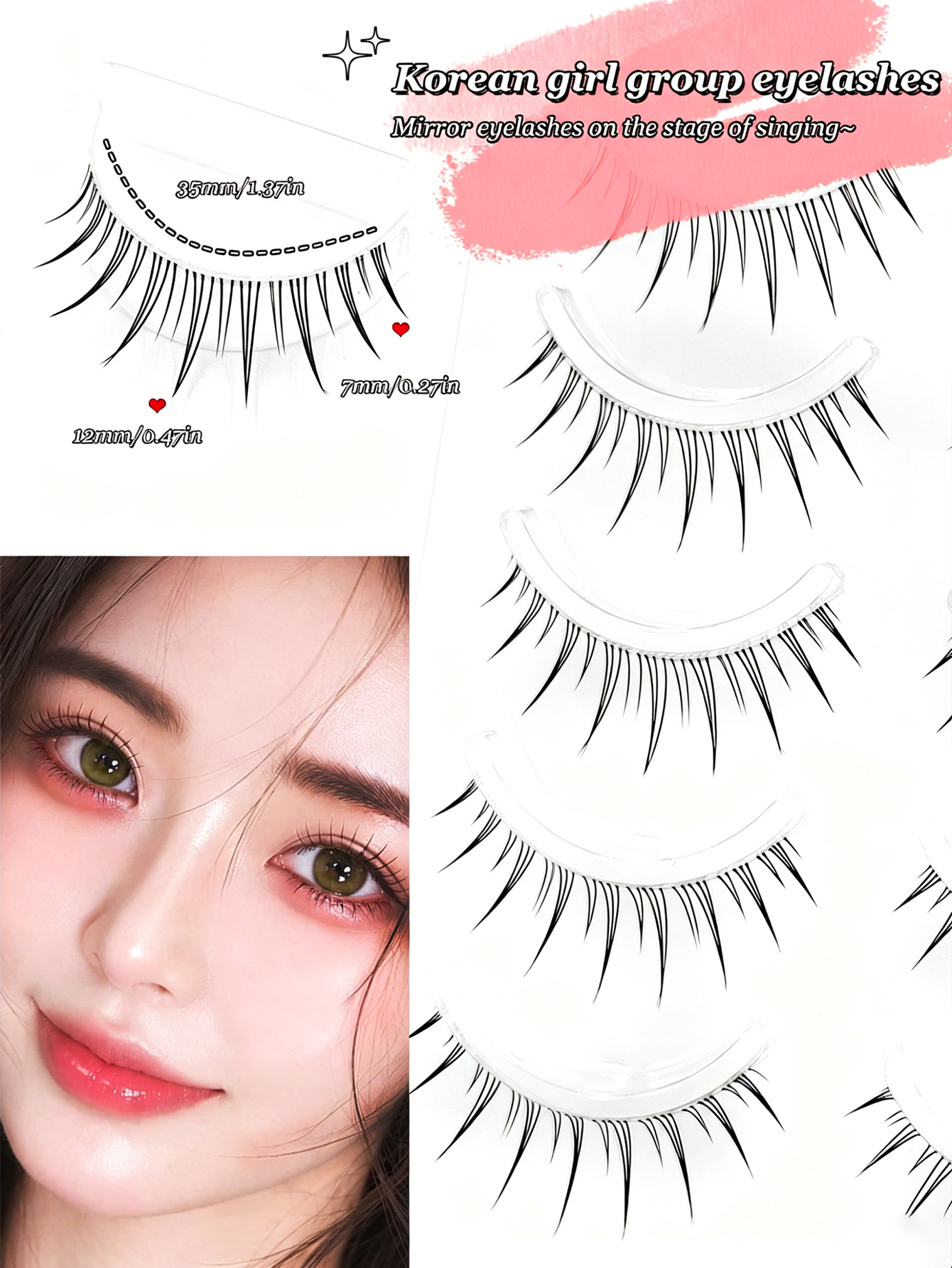 Sibeuna 5 Pairs Manga Spike Lashes Natural Long Korean Girl Group Eyelashes,For Daily Style Eye Makeup,Beginner-Friendly,Anime Lashes,Fairy Lashes