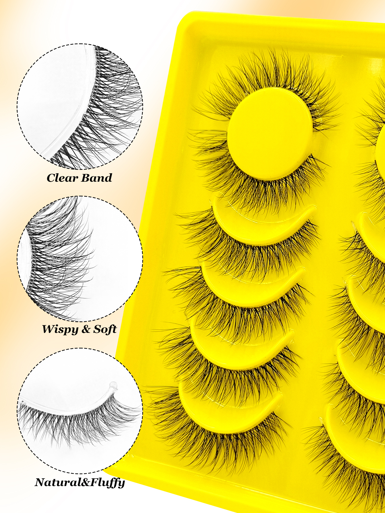 Sibeuna 6 Pairs Fluffy Natural Eyelashes Cat Eye Lashes Clear Band Faux Mink Lashes,Reusable,For Daily Style Eye Makeup,Beginner-Friendly,Full Strip Lashes,Fake Eyelashes,Strip Lashes