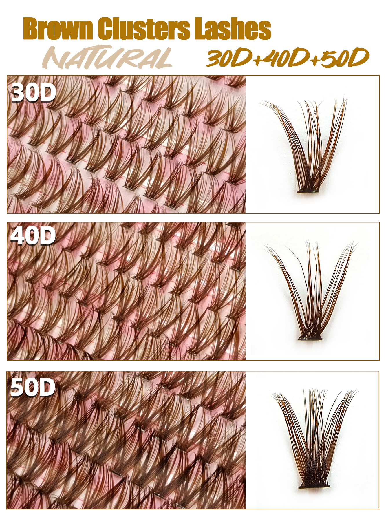Sibeuna 640Pcs D Curl Brown Clusters Lashes 30D+40D+50D Natural Thick Wispy Soft Light Reusable False Eyelashes Suitable For Travel, Daily Wear,Dates,Party,Cluster Lashes,Lashes,Eyelashes,Lash Clusters