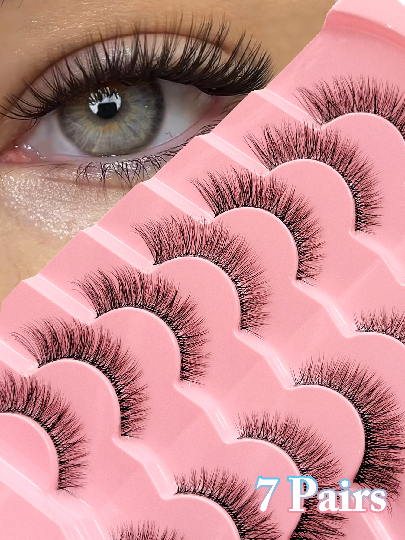 Sibeuna 7 Pairs Natural Fake Eyelashes Clear Band Cat Eye Lashes Reusable Wispy Lashes Faux Mink Lashes,Beginner-Friendly,For Daily Style Eye Makeup