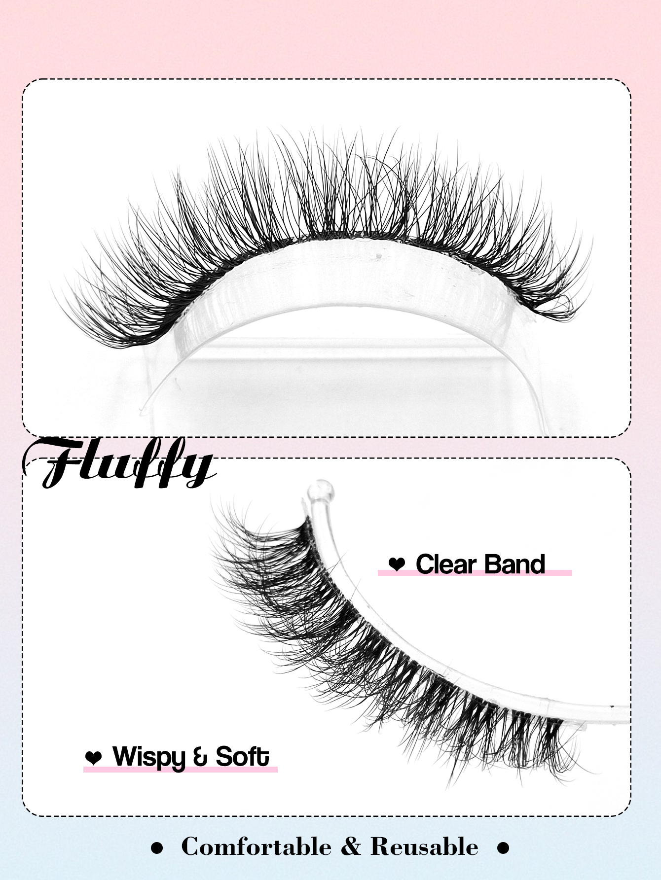 Sibeuna 6 Pairs Fluffy Natural Lashes Cat Eye Lashes Clear Band Faux Mink Lashes,Reusable,For Daily Style Eye Makeup,Beginner-Friendly,Full Strip Lashes