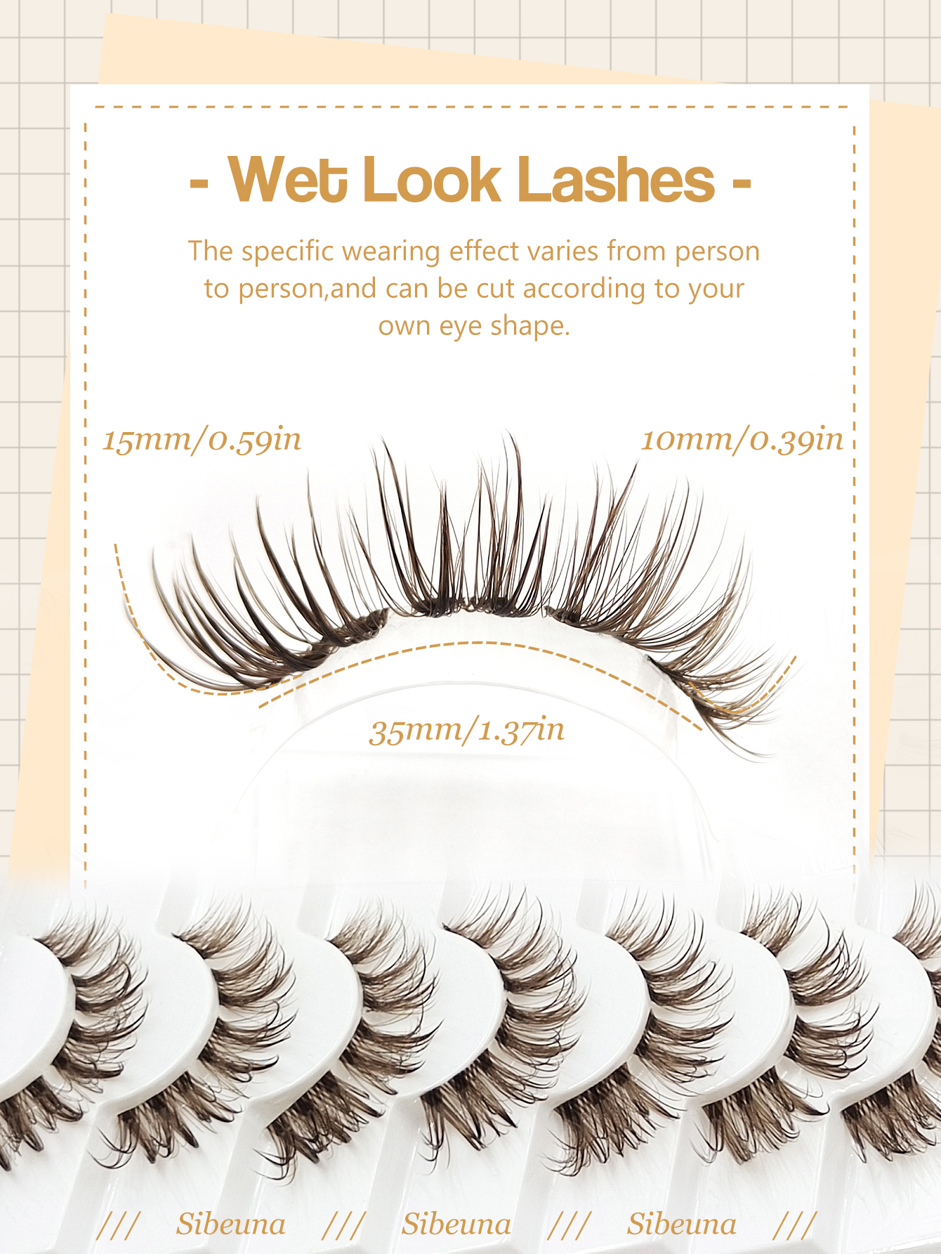 Sibeuna 7 Pairs Brown Wet Look Lashes Clear Band Faux Mink Lashes,Reusable,For Daily Style Eye Makeup,Beginner-Friendly,Full Strip Lashes,Fake Eyelashes,Strip Lashes