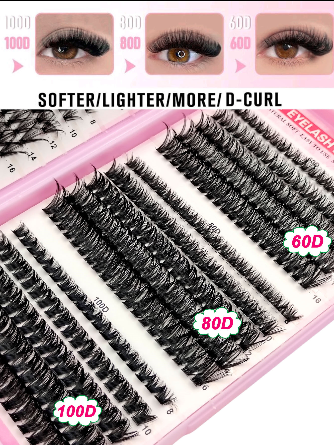 Sibeuna 590PCS Eyelashes Book D Curl Natural&Thick & Fluffy Extension Soft Lashes  8mm-16mm Mix Length DIY Cluster Eyelashes