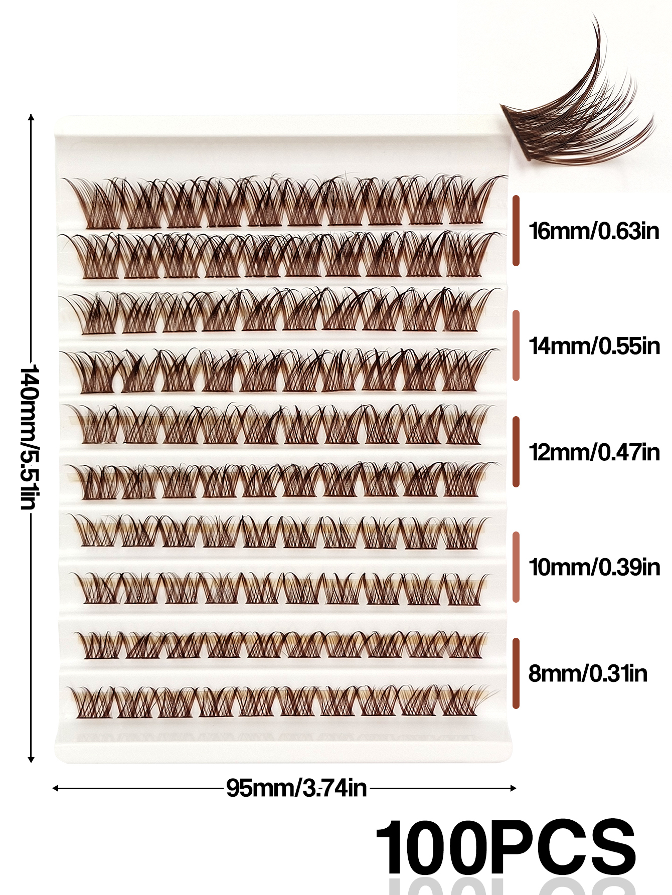 Sibeuna 100 Pcs D Curl Brown Cluster False Eyelashes,Fluffy Brown Lashes,Voluminous Curled Eyelashes, Natural Brown Makeup,For Beginners Easy To Use Salon-Quality Long-Lasting False Eyelash Extensions